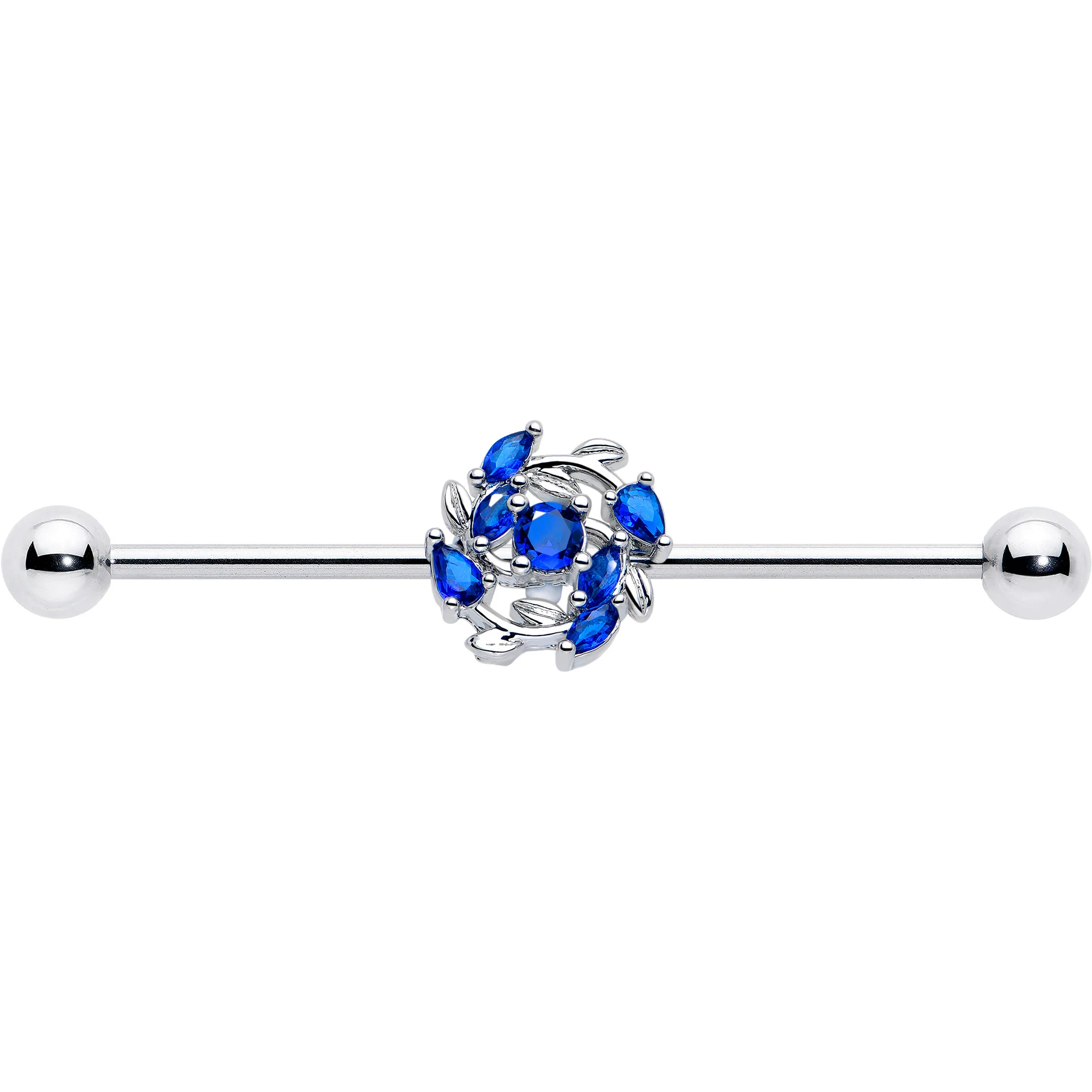 14G Blue Gem Twining Vine Industrial Barbell 38mm - Image 3
