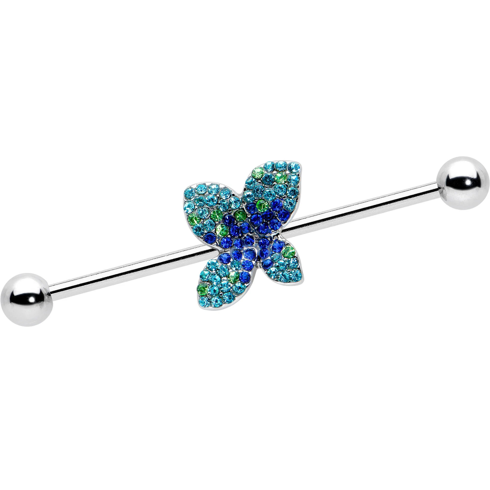 14G Blue Green Gem Glam Butterfly Industrial Barbell 38mm