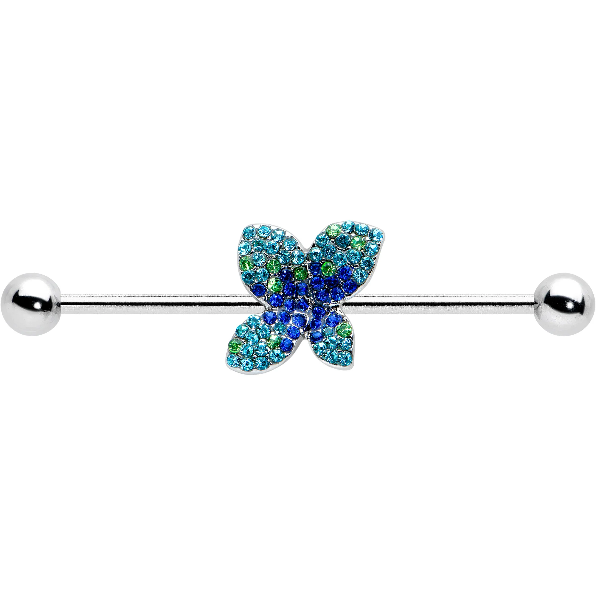 14G Blue Green Gem Glam Butterfly Industrial Barbell 38mm - Image 2