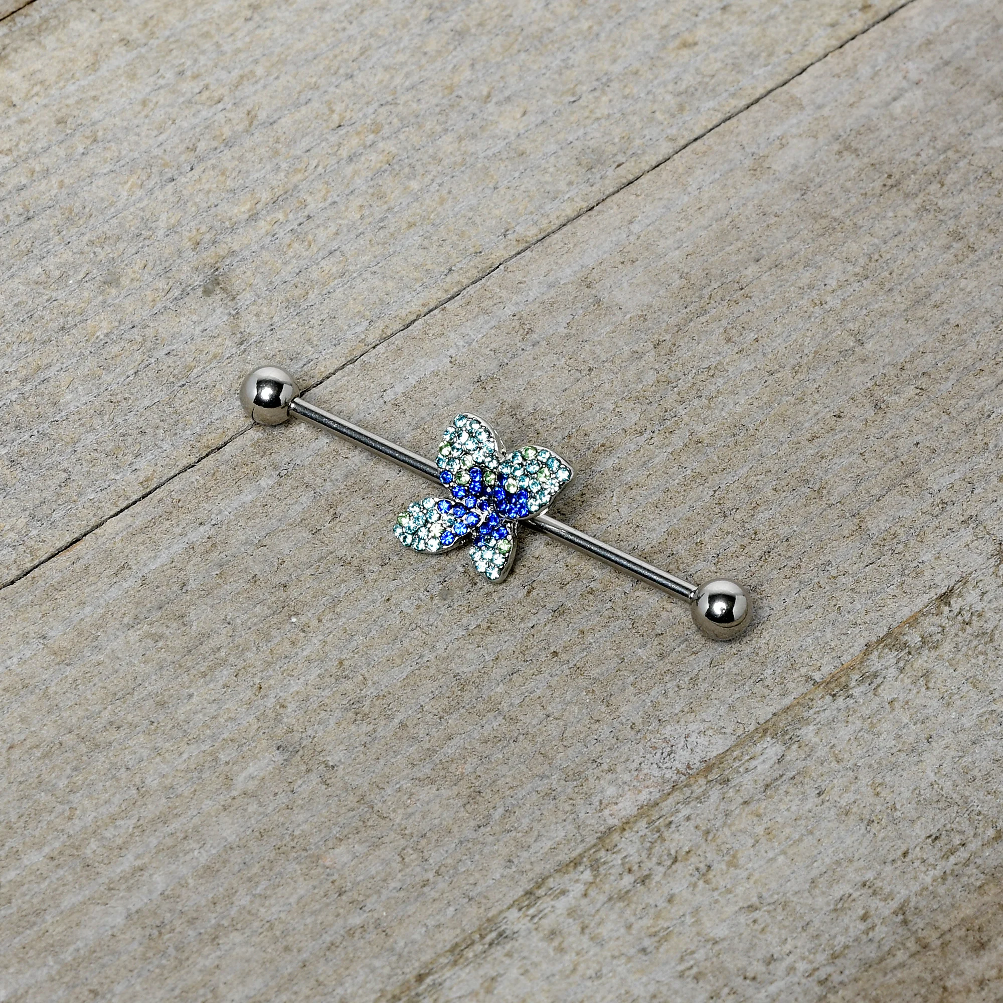 14G Blue Green Gem Glam Butterfly Industrial Barbell 38mm - Image 4