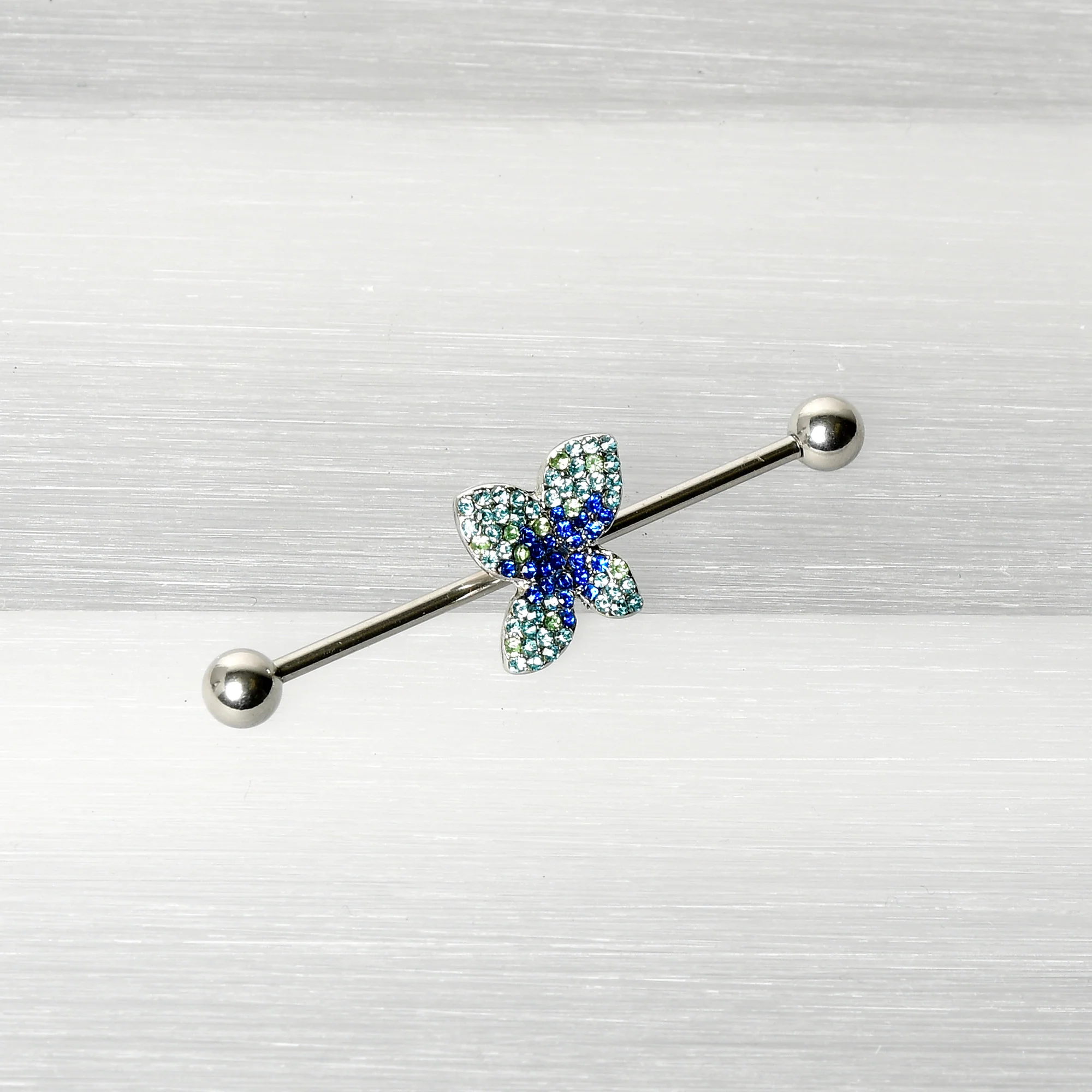 14G Blue Green Gem Glam Butterfly Industrial Barbell 38mm - Image 5