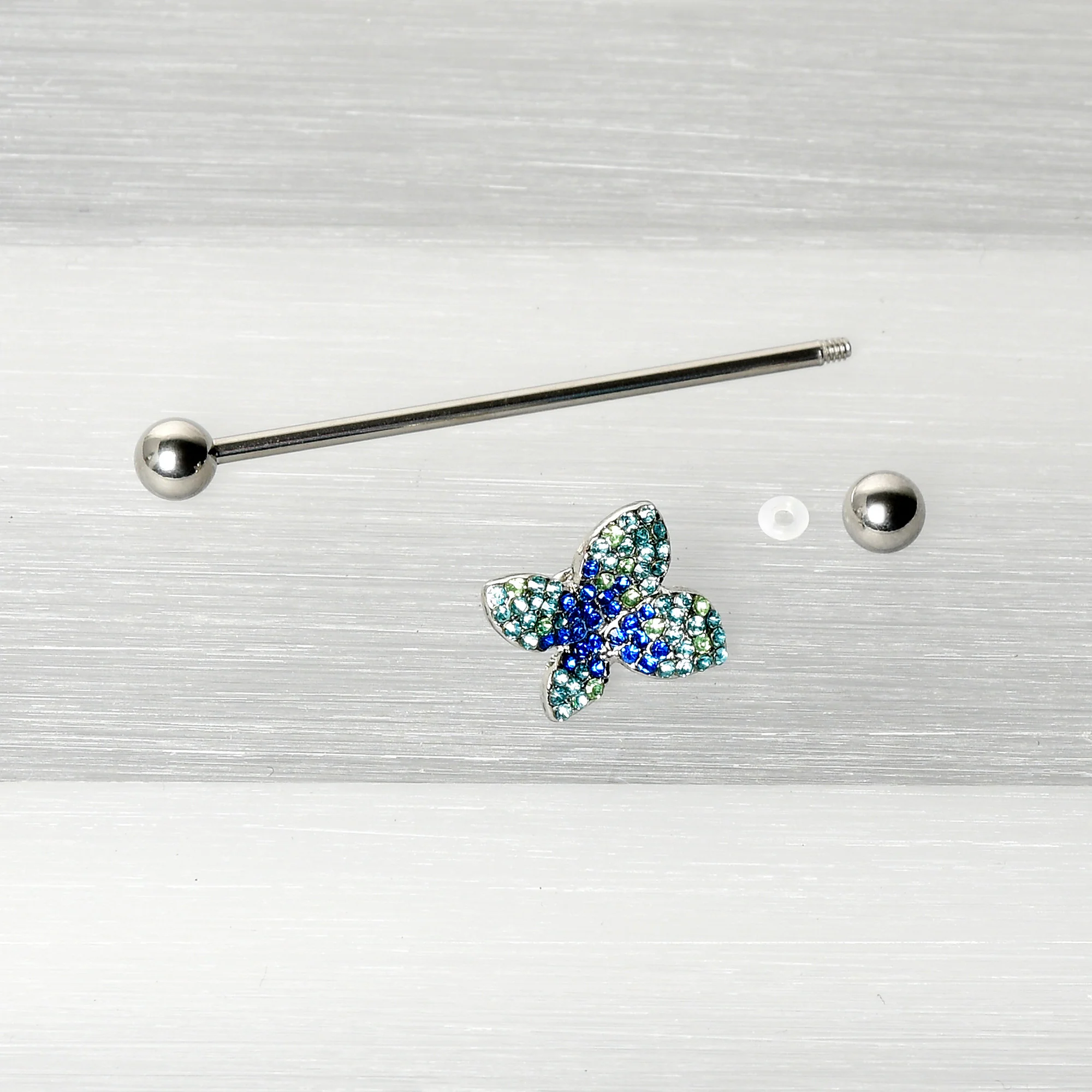14G Blue Green Gem Glam Butterfly Industrial Barbell 38mm - Image 6