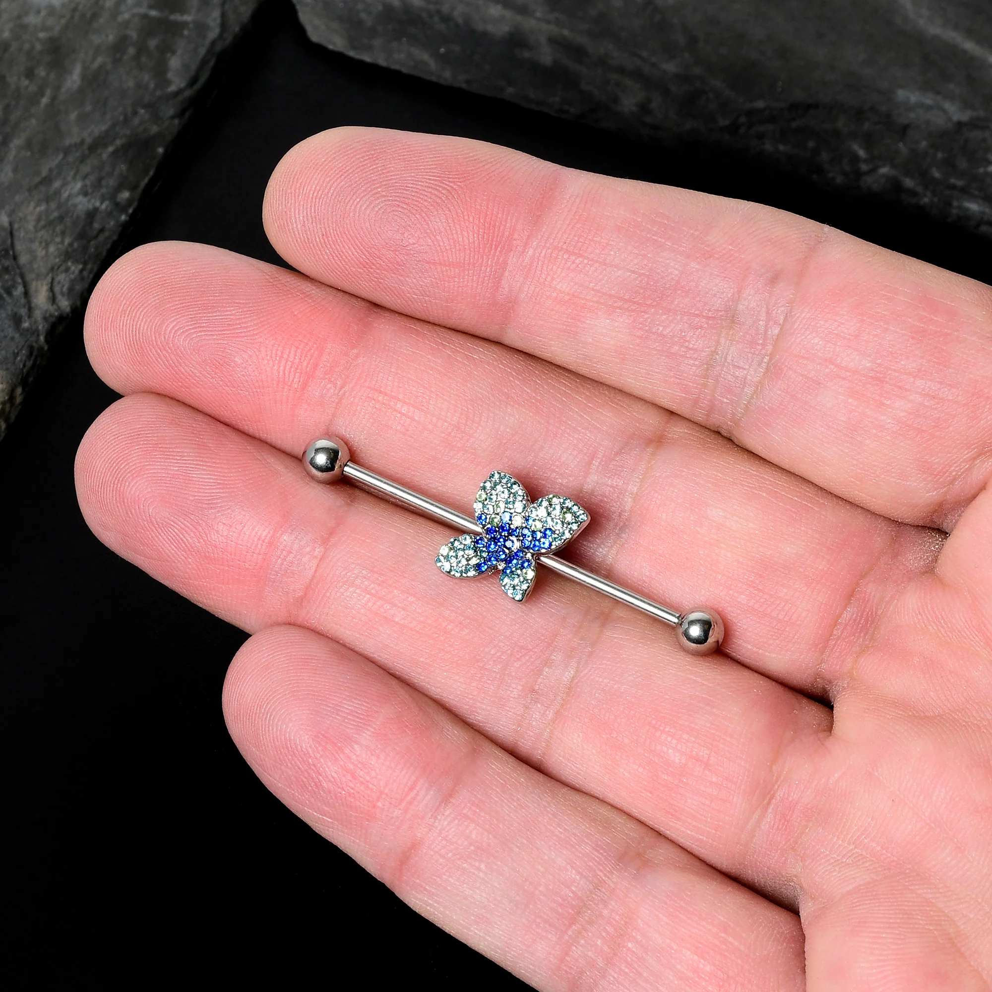 14G Blue Green Gem Glam Butterfly Industrial Barbell 38mm - Image 7
