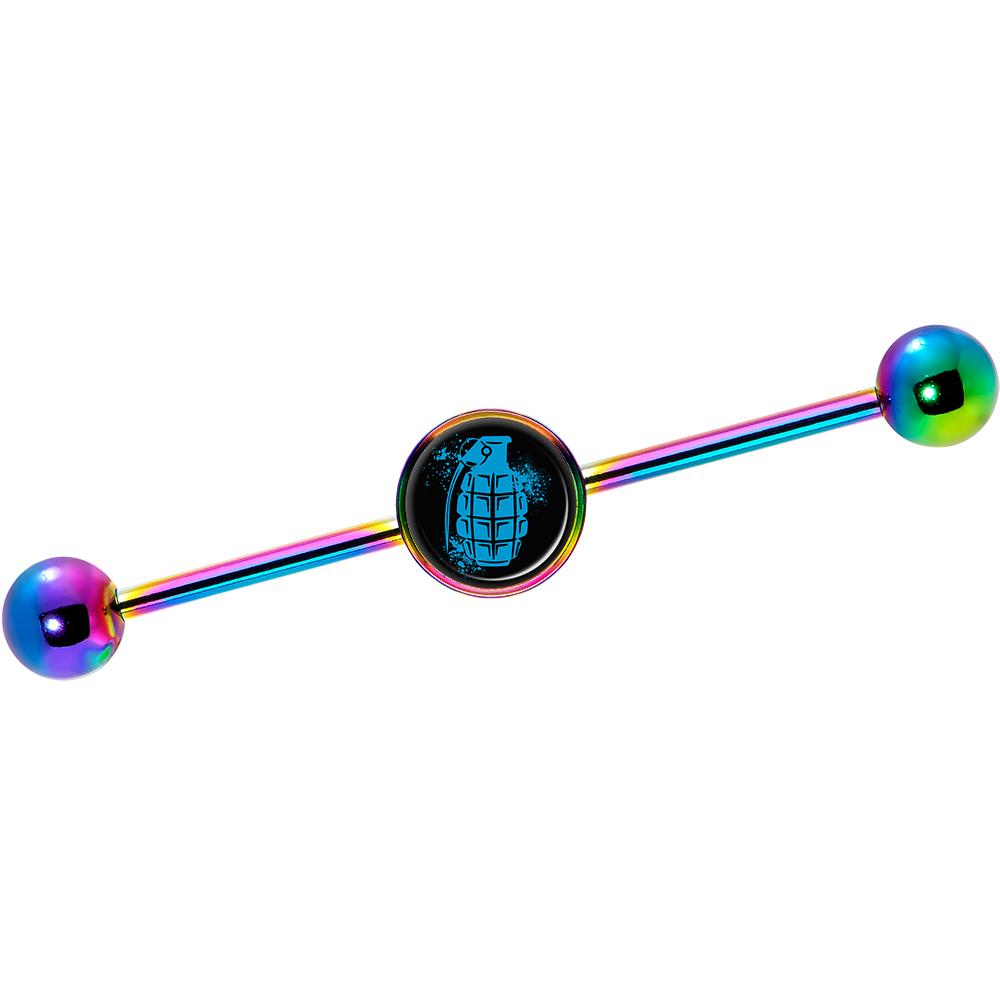 14G Blue Grenade Rainbow Industrial Barbell 37mm - Image 2