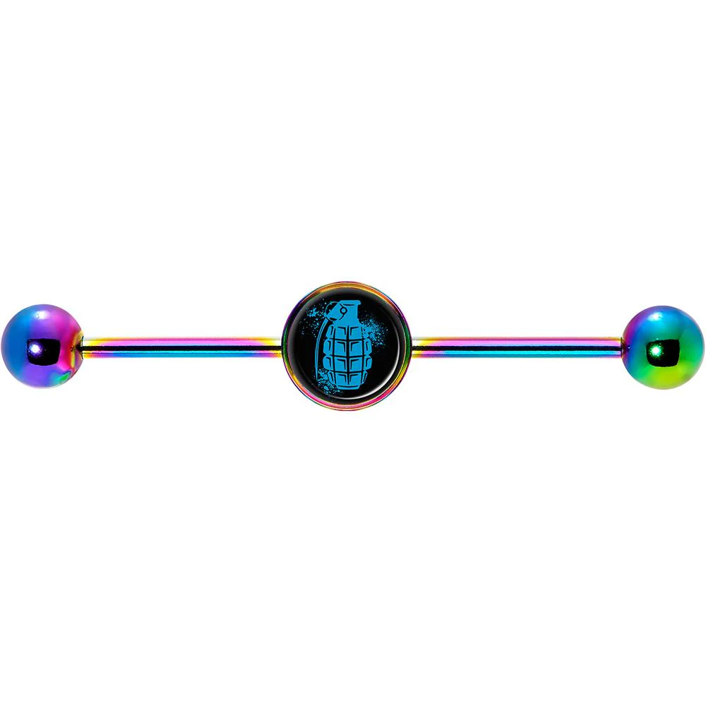14G Blue Grenade Rainbow Industrial Barbell 37mm - Image 4