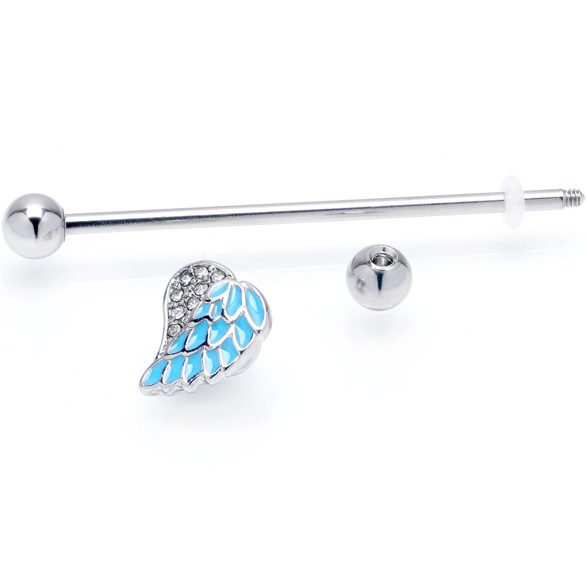 14G Blue Heavenly Heart Angel Wings Industrial Barbell 38mm - Image 2