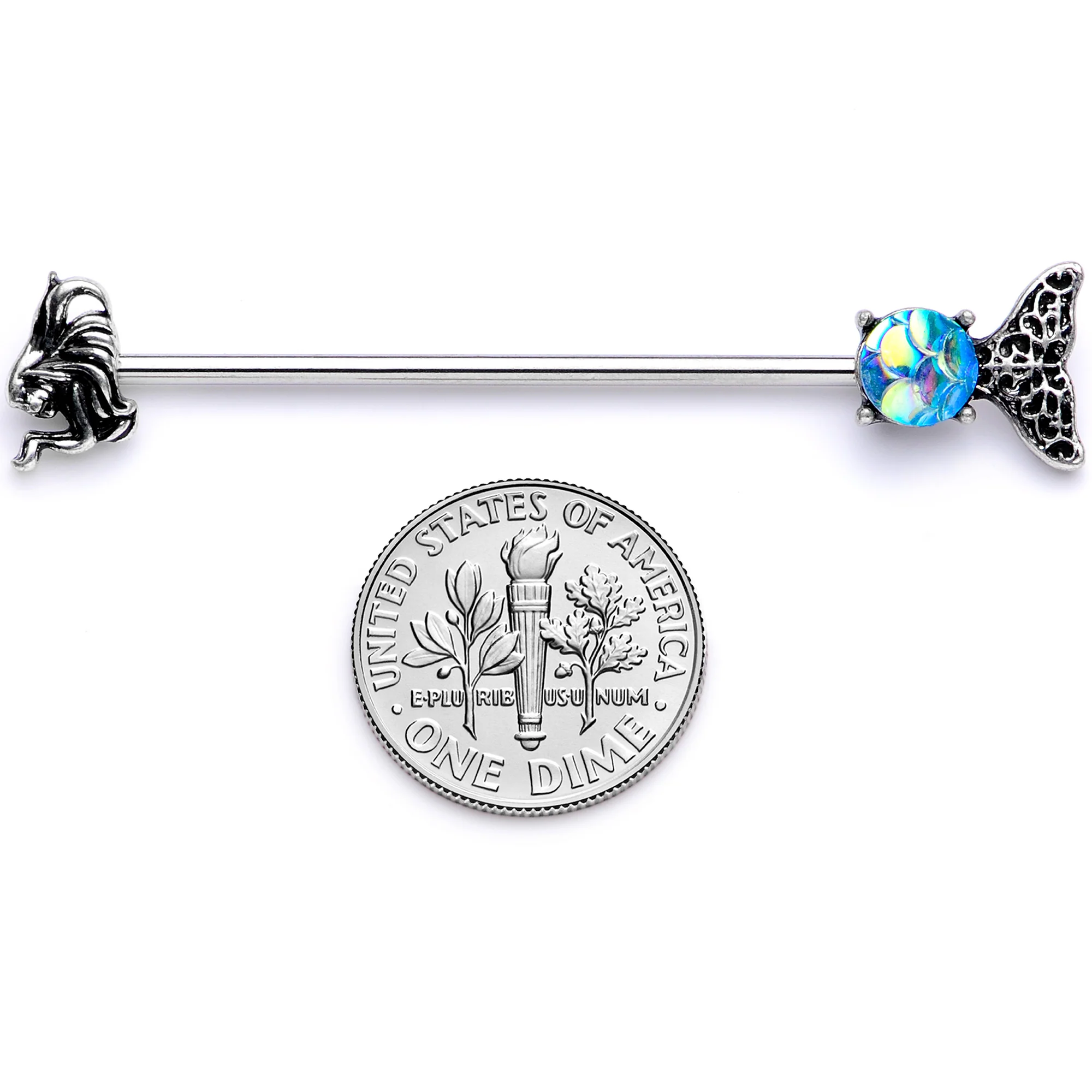 14G Blue Mermaid Scale Tail Industrial Barbell 38mm - Image 4