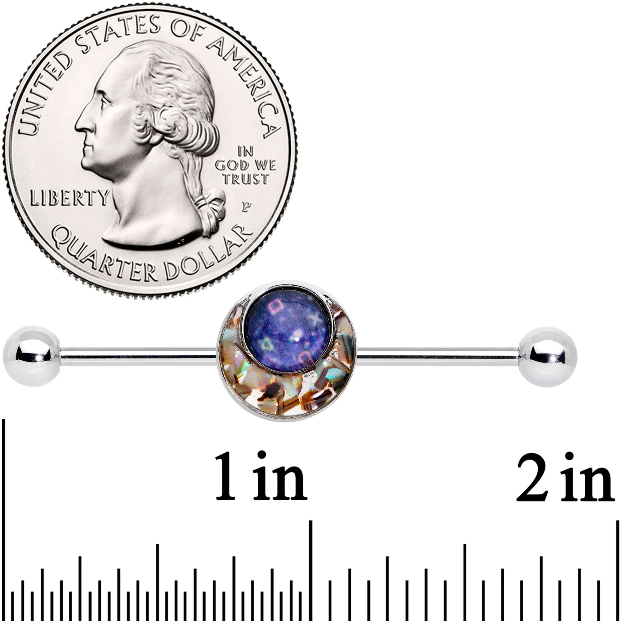 14G Blue Orb Mosaic Crescent Moon Industrial Barbell 38mm - Image 2