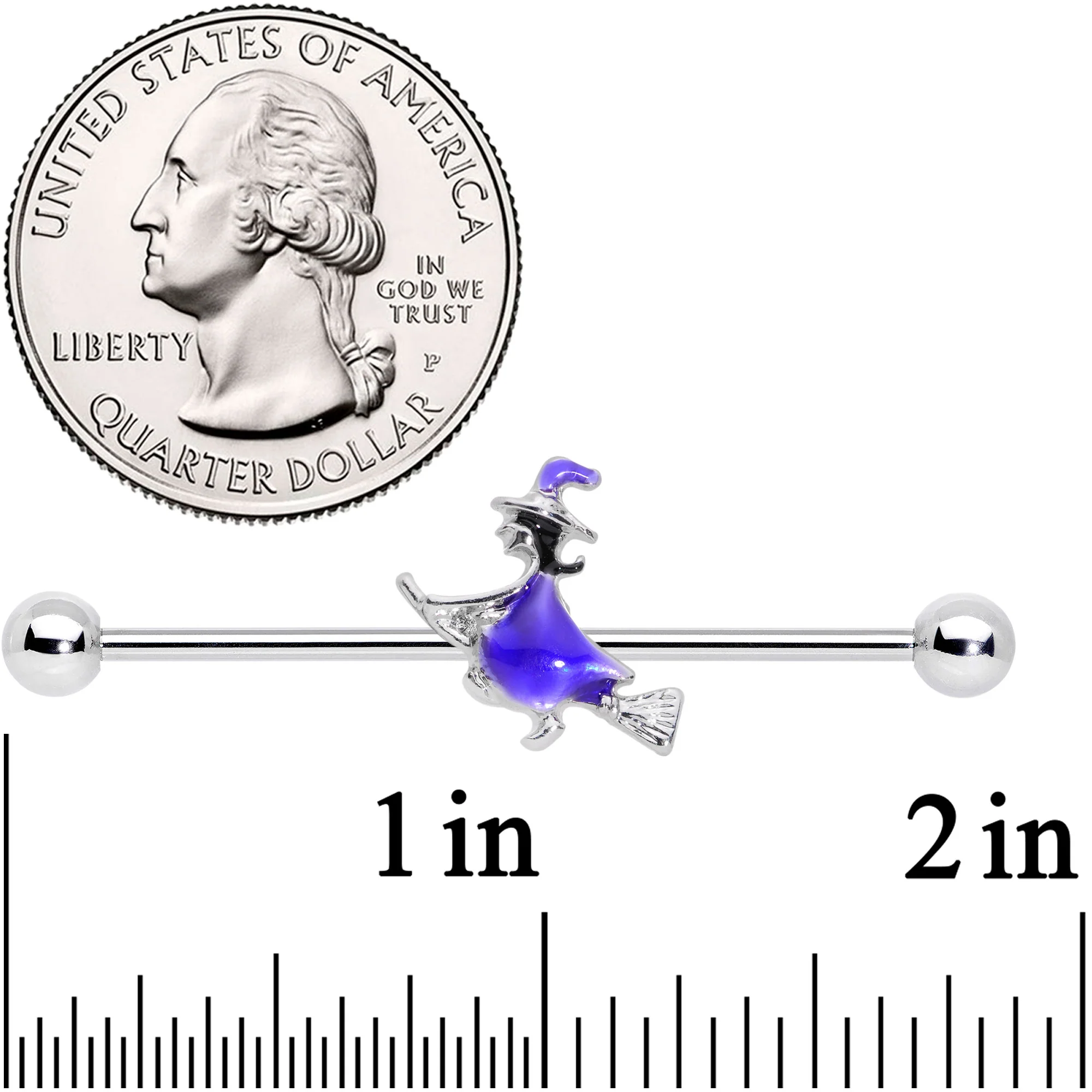 14G Blue Spooky Halloween Witch Industrial Barbell 38mm - Image 2
