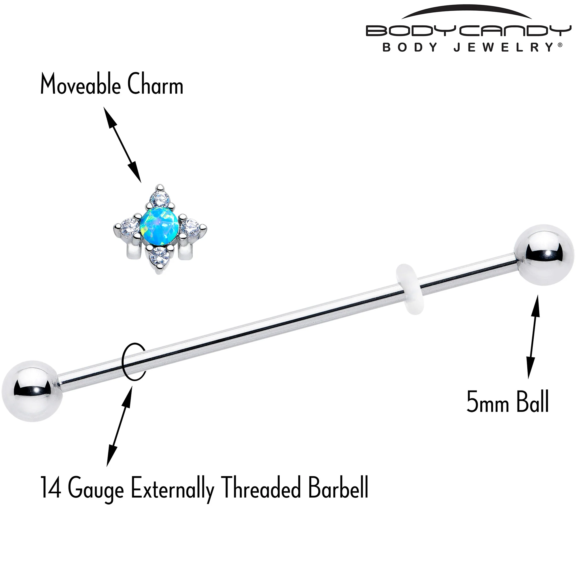 14G Blue Synthetic Opal Rhombus Star Industrial Barbell 38mm - Image 4