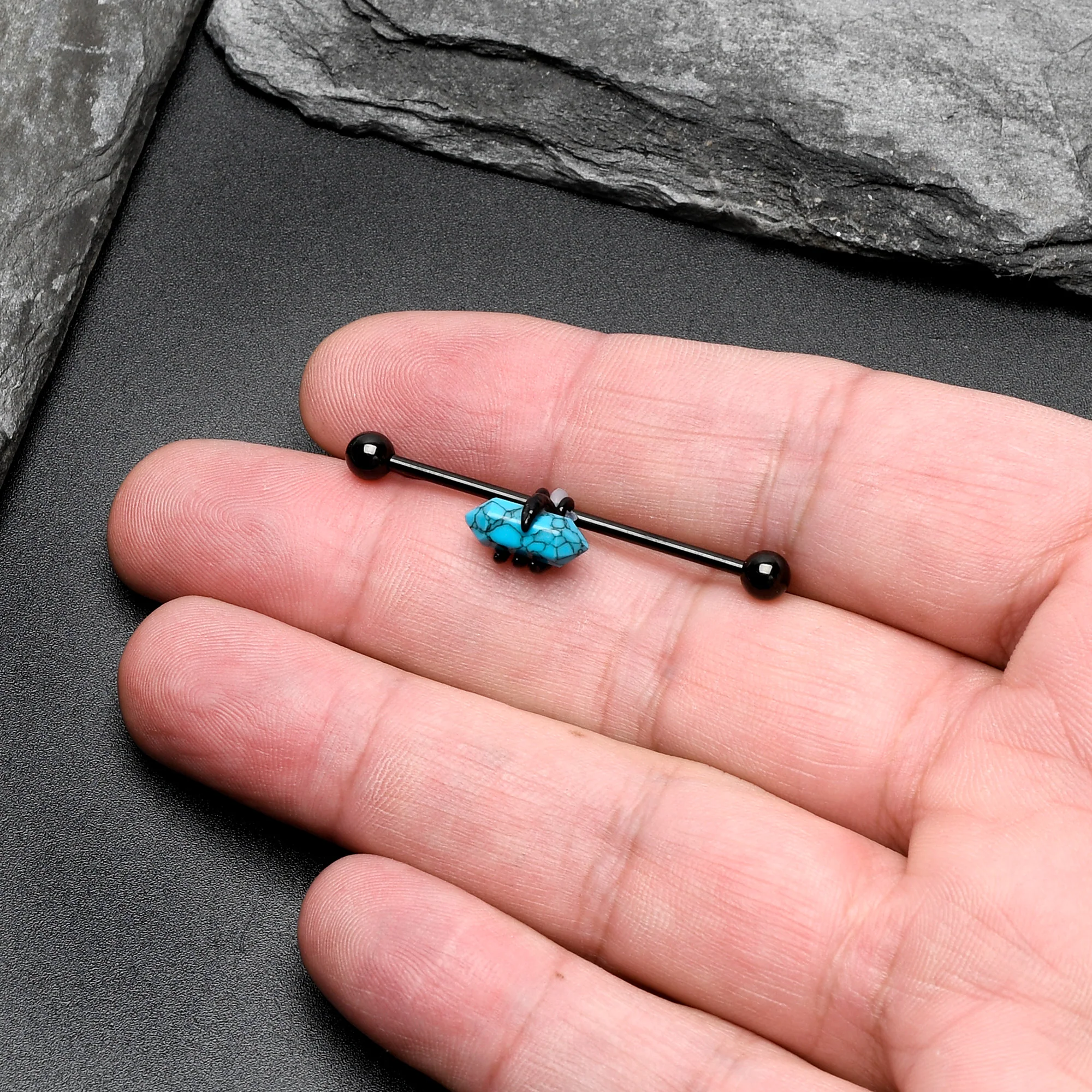 14G Blue Turquoise Black Claw Industrial Barbell 38mm - Image 8
