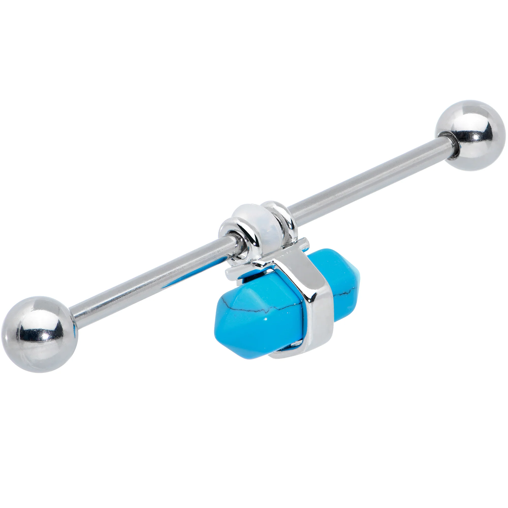 14G Blue Turquoise Gem Groovy Stone Hippie Industrial Barbell 38mm - Image 2