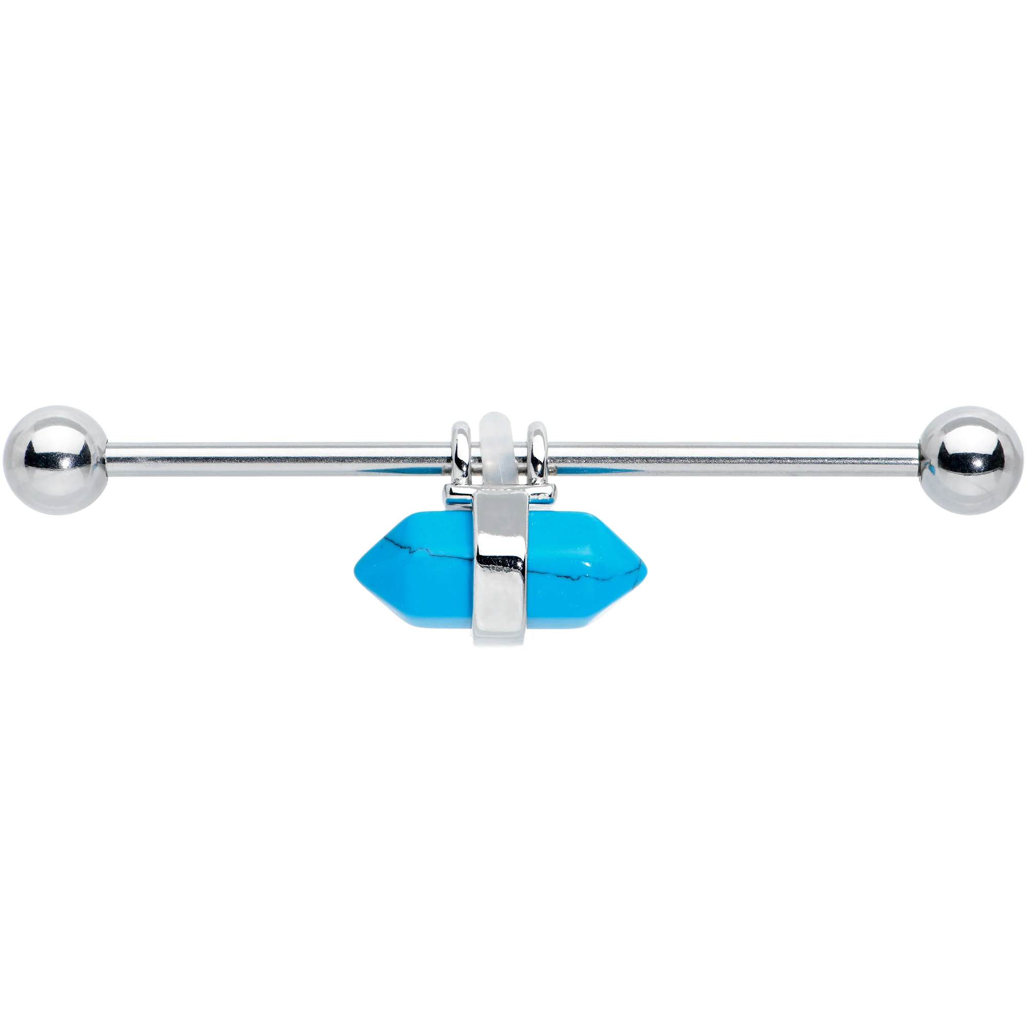 14G Blue Turquoise Gem Groovy Stone Hippie Industrial Barbell 38mm - Image 3