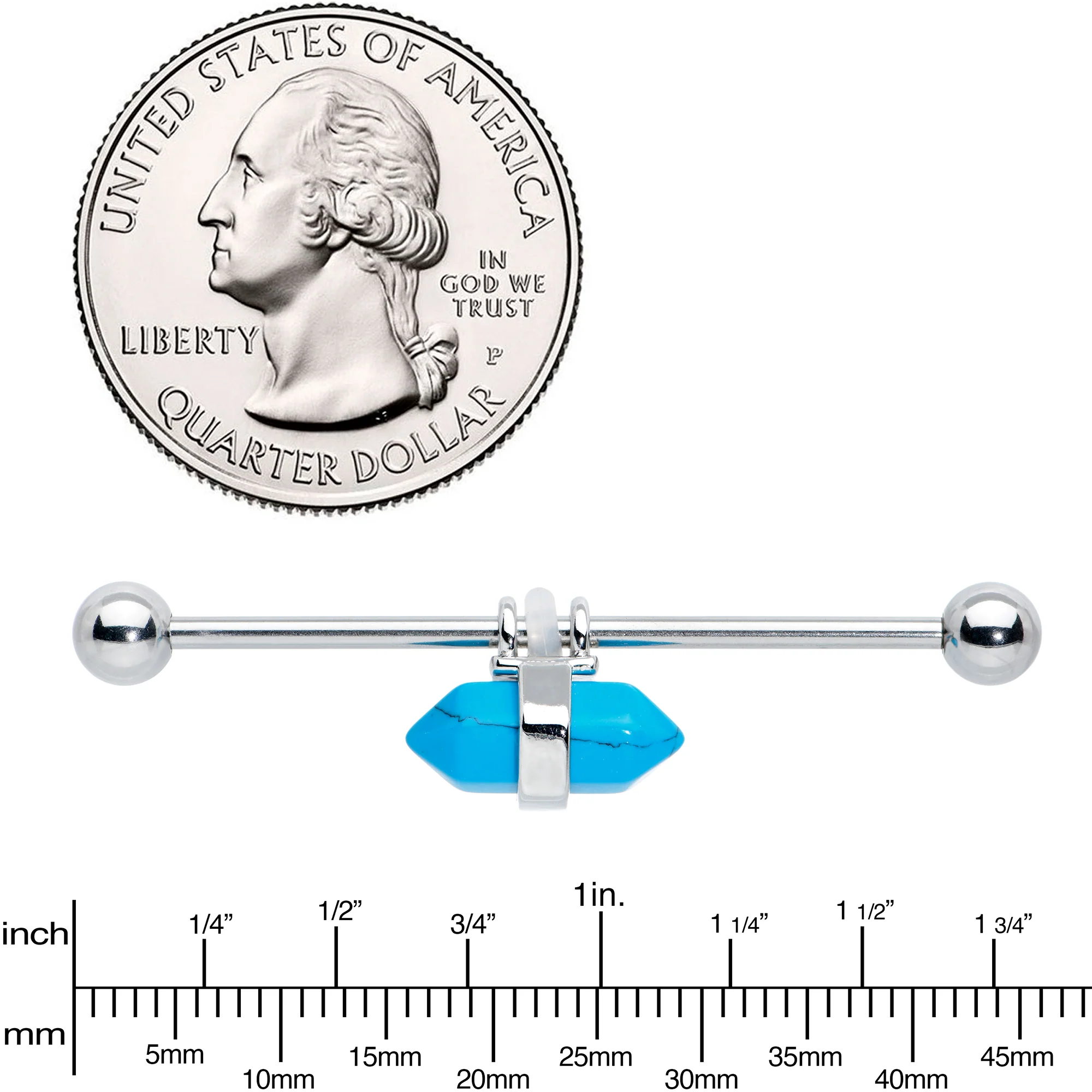 14G Blue Turquoise Gem Groovy Stone Hippie Industrial Barbell 38mm - Image 4