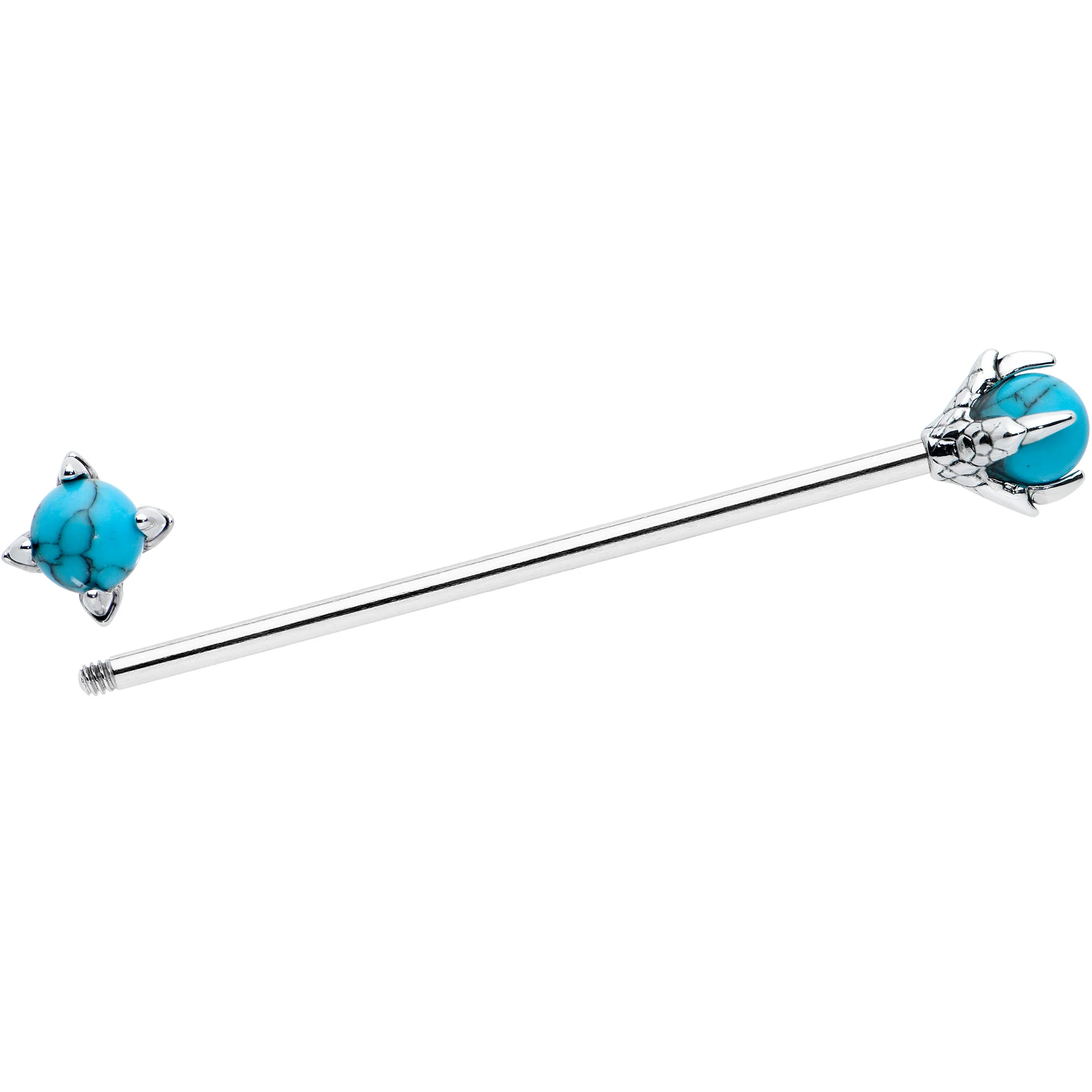 14G Blue Turquoise Stone Claw Hands Industrial Barbell 38mm - Image 3