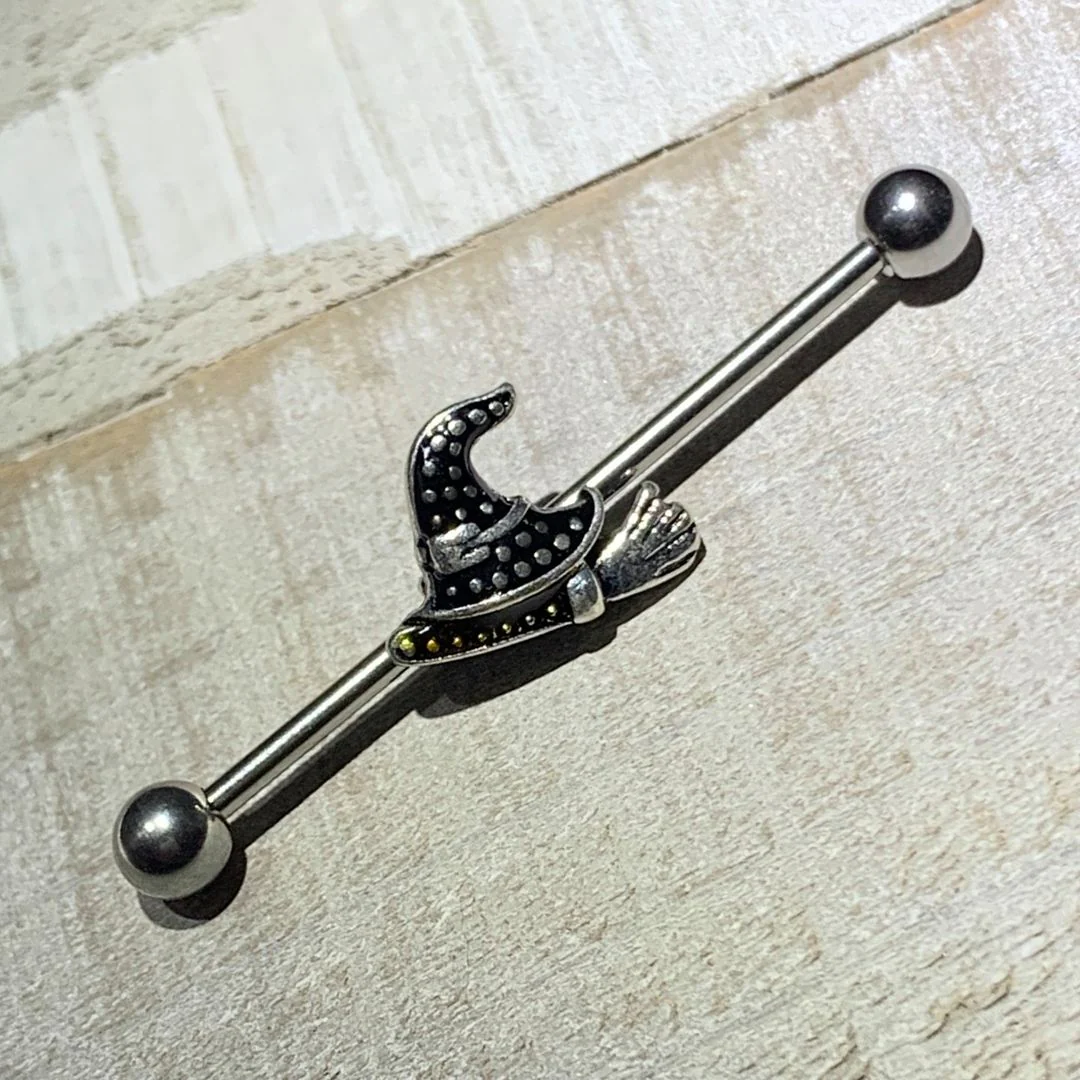14G Broom Witch Hat Halloween Industrial Barbell 38mm - Image 2