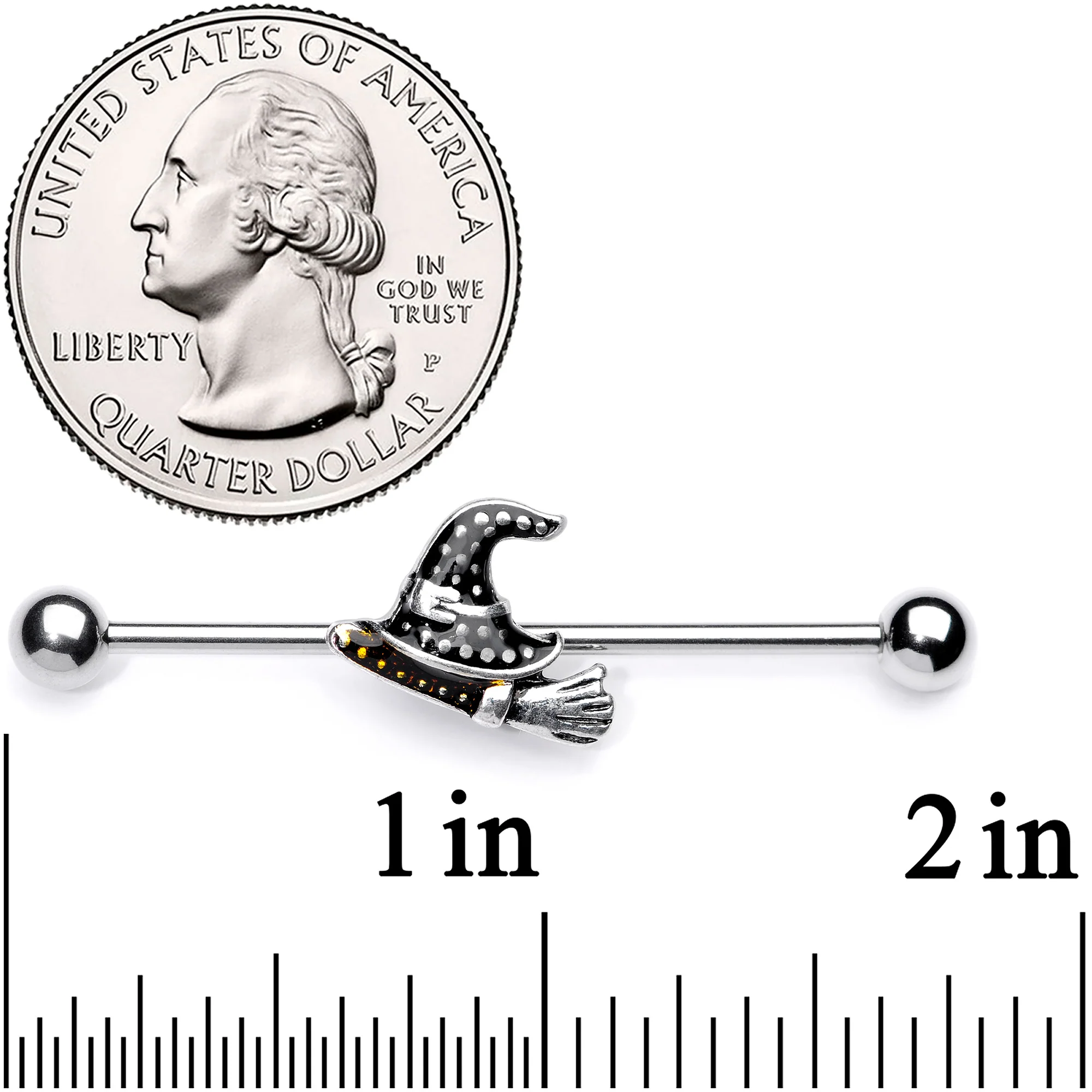 14G Broom Witch Hat Halloween Industrial Barbell 38mm - Image 3
