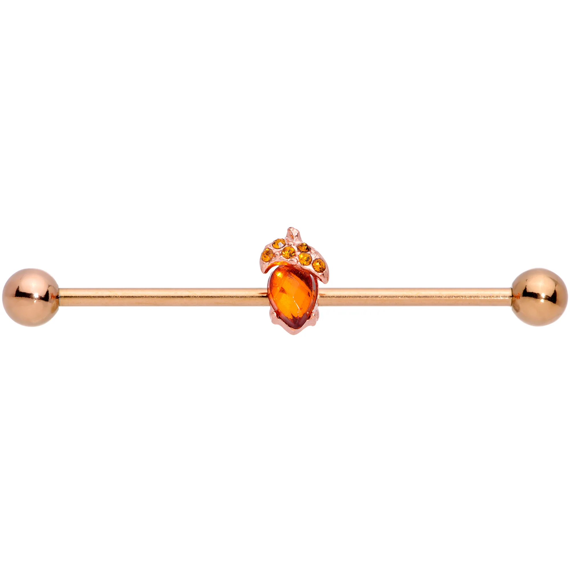 14G Brown Gem Rose Gold Tone Fall Autumn Acorn Industrial Barbell 38mm - Image 2