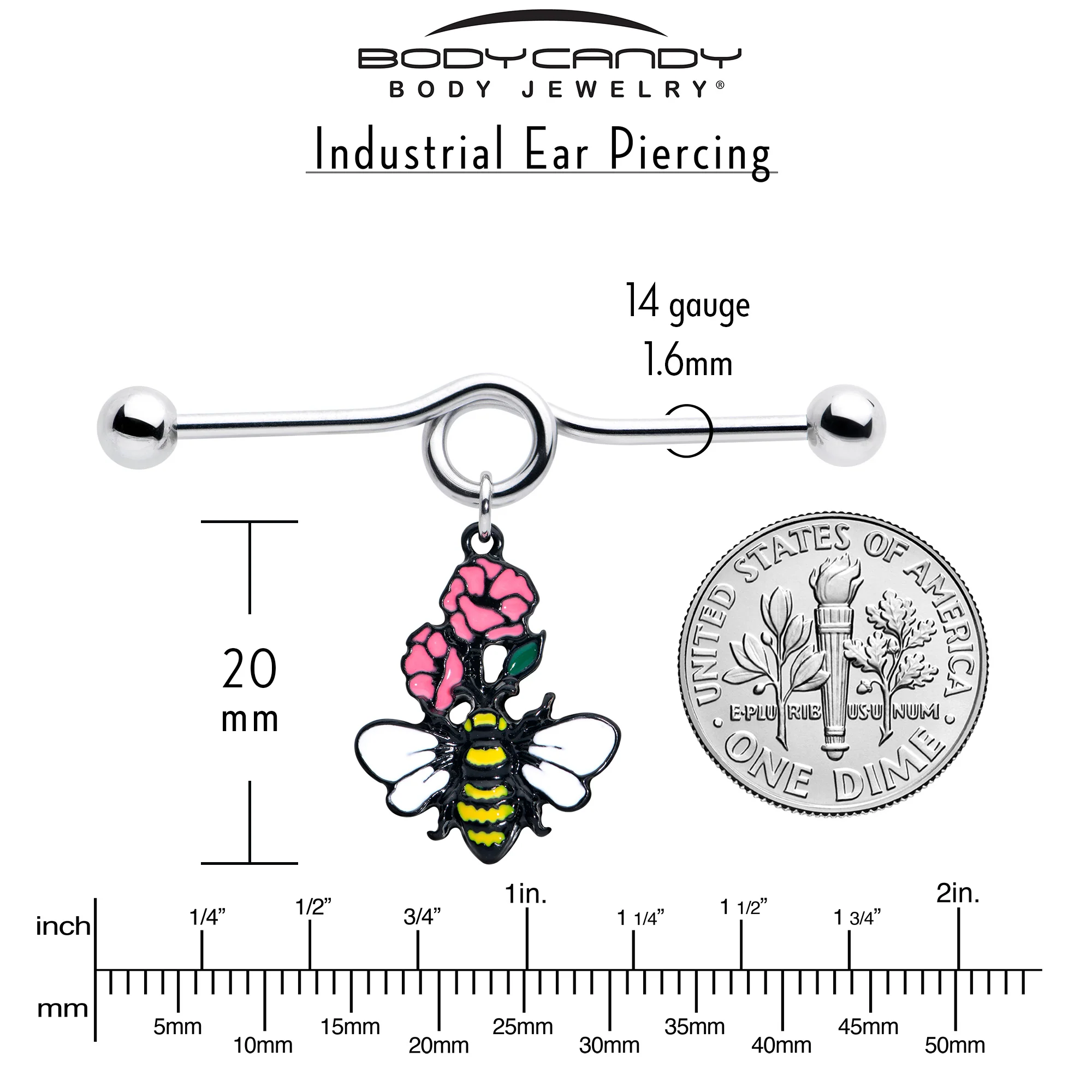 14G Busy Bee Flowers Dangle Project Bar 38mm - Image 4