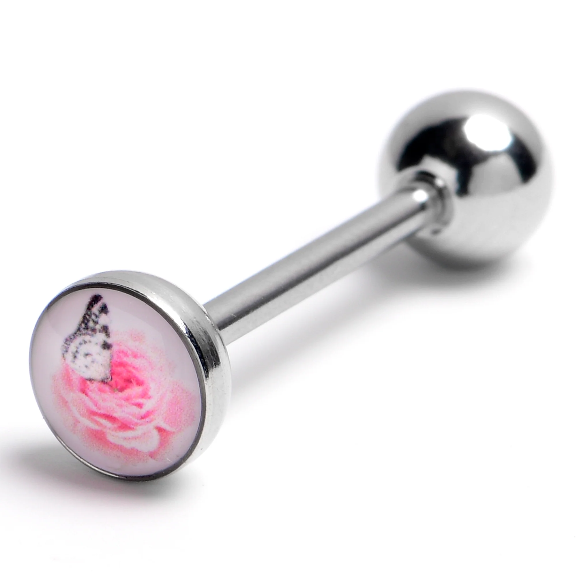 14G Butterfly Pink Rose Tongue Ring