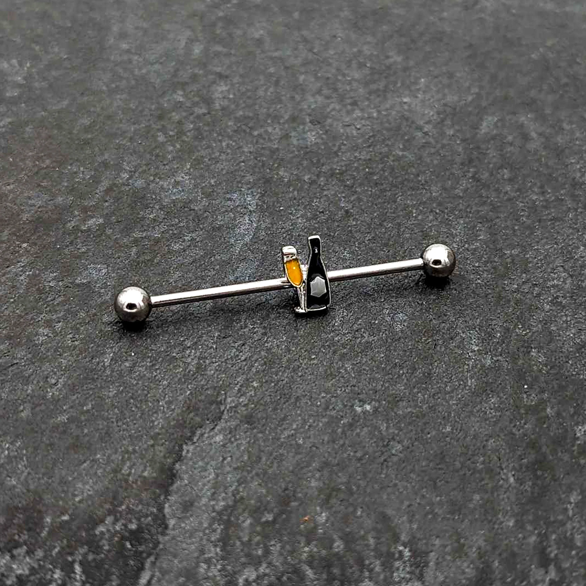 14G Champagne Bottle Flute Yellow Industrial Barbell 38mm - Image 4