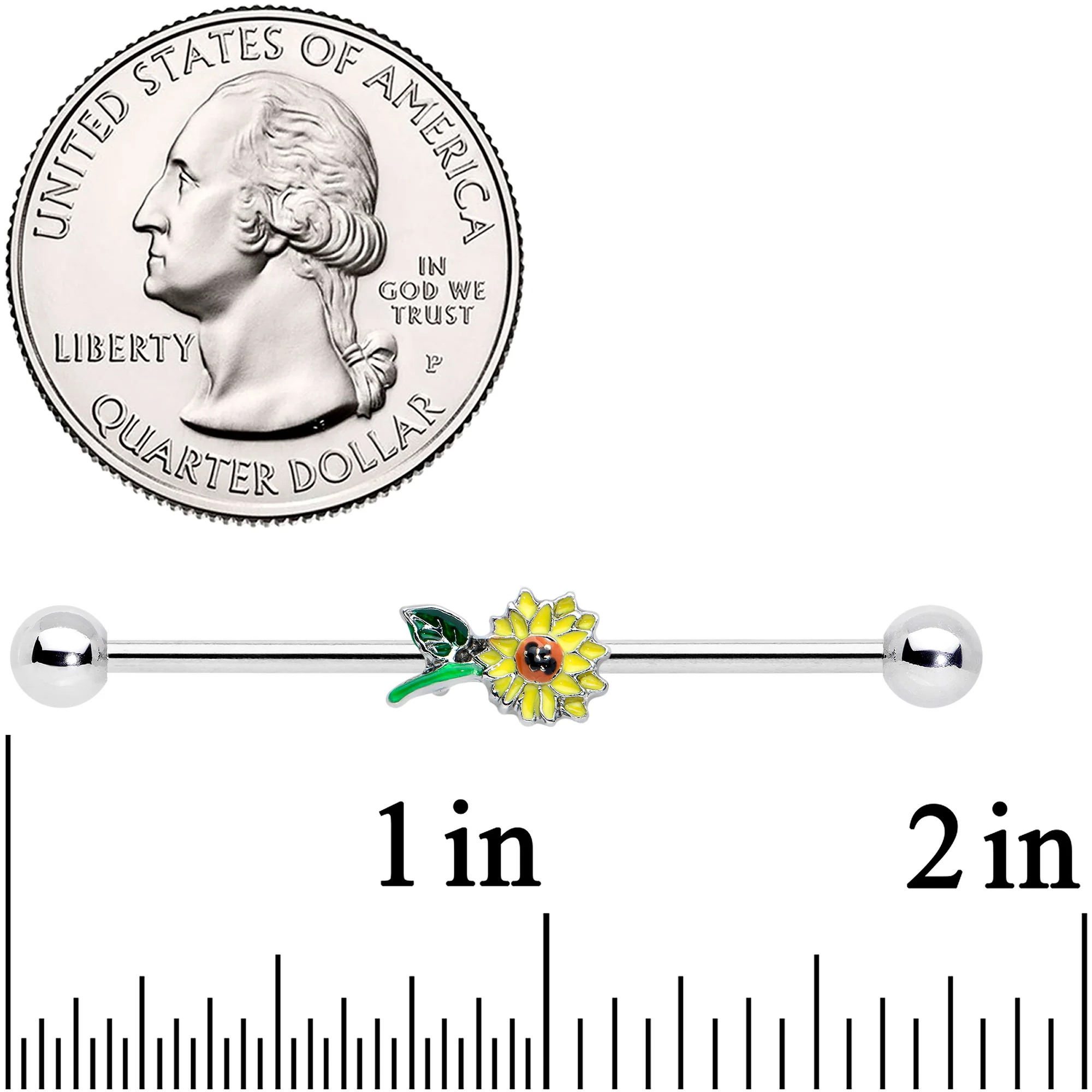 14G Cheery Yellow Sunflower Industrial Barbell 38mm - Image 2