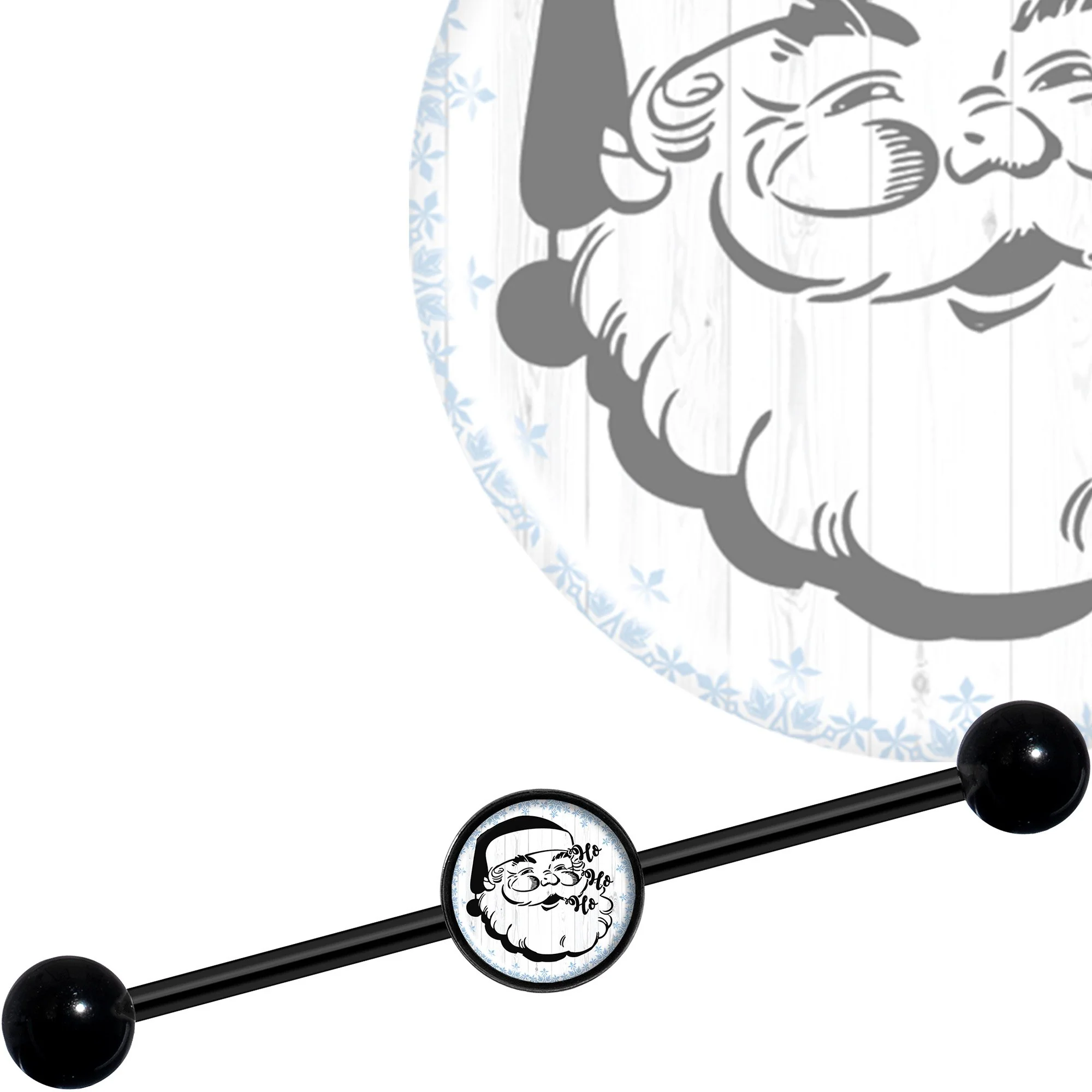 14G Christmas Retro Santa Ho Ho Ho Black Industrial Barbell 37mm - Image 3