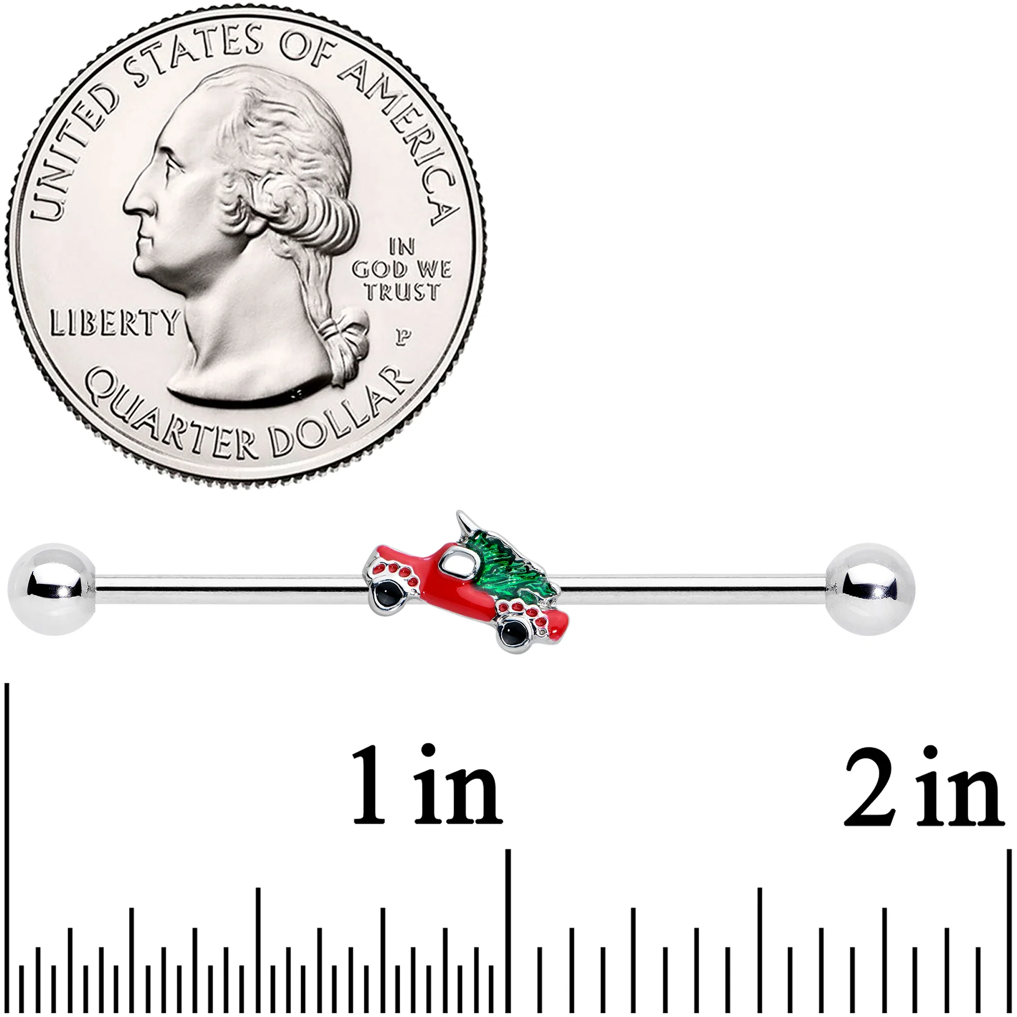 14G Christmas Tree in a Truck Industrial Barbell 38mm - Image 2