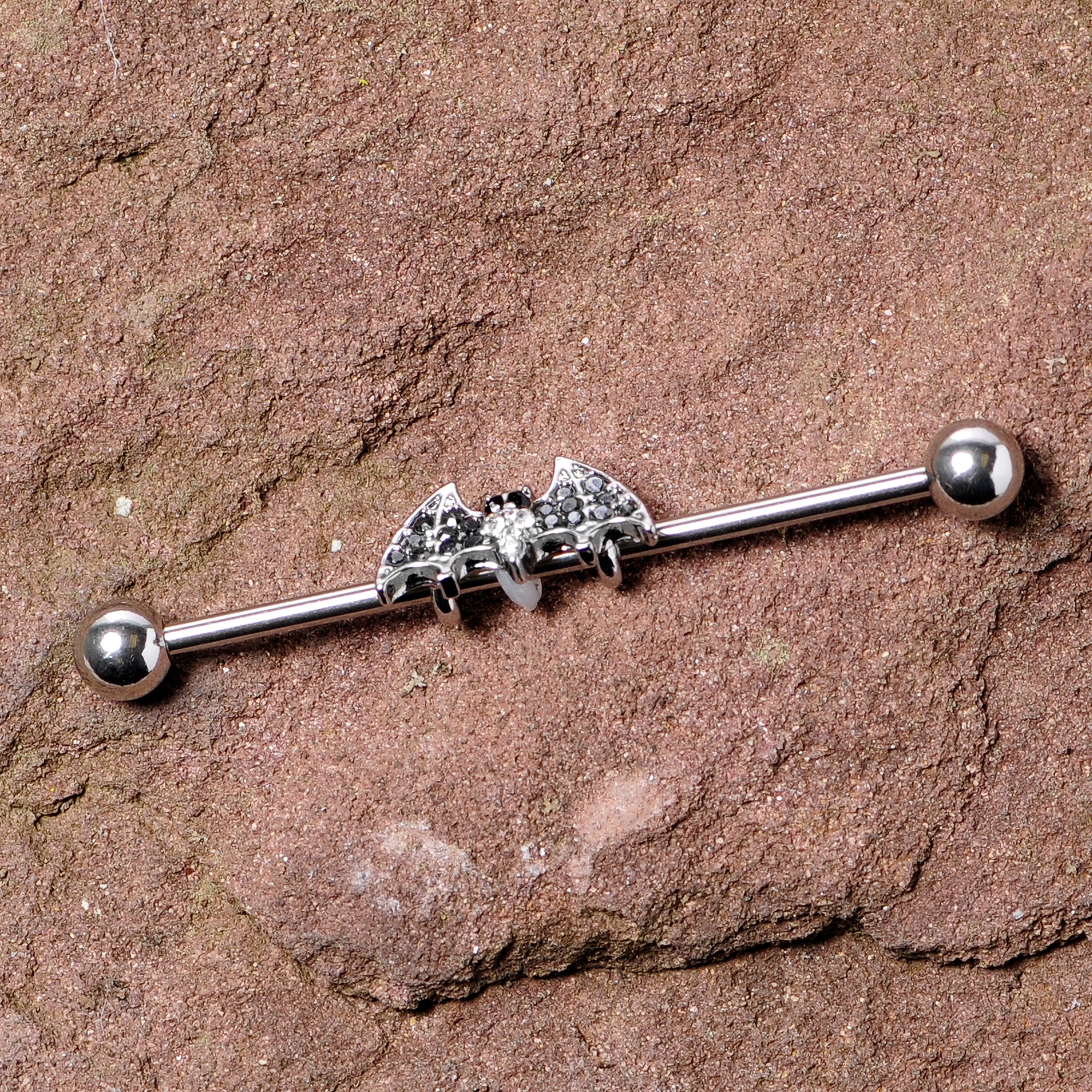 14G Clear Black Gem Bat Halloween Industrial Barbell 38mm - Image 5