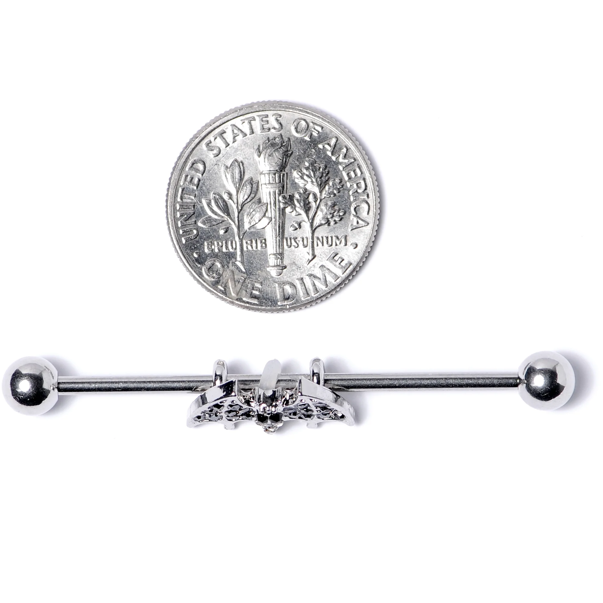 14G Clear Black Gem Bat Halloween Industrial Barbell 38mm - Image 6