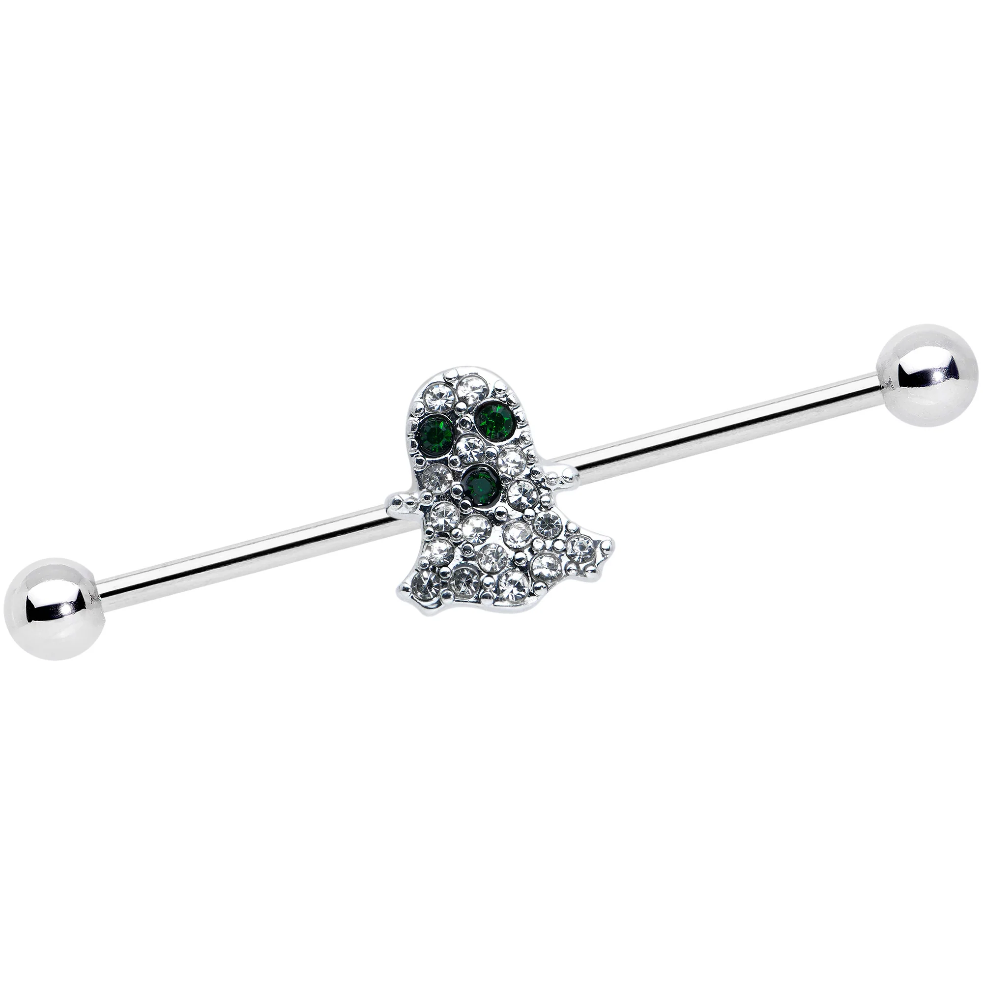 14G Clear Black Gem Scary Ghost Halloween Industrial Barbell 38mm