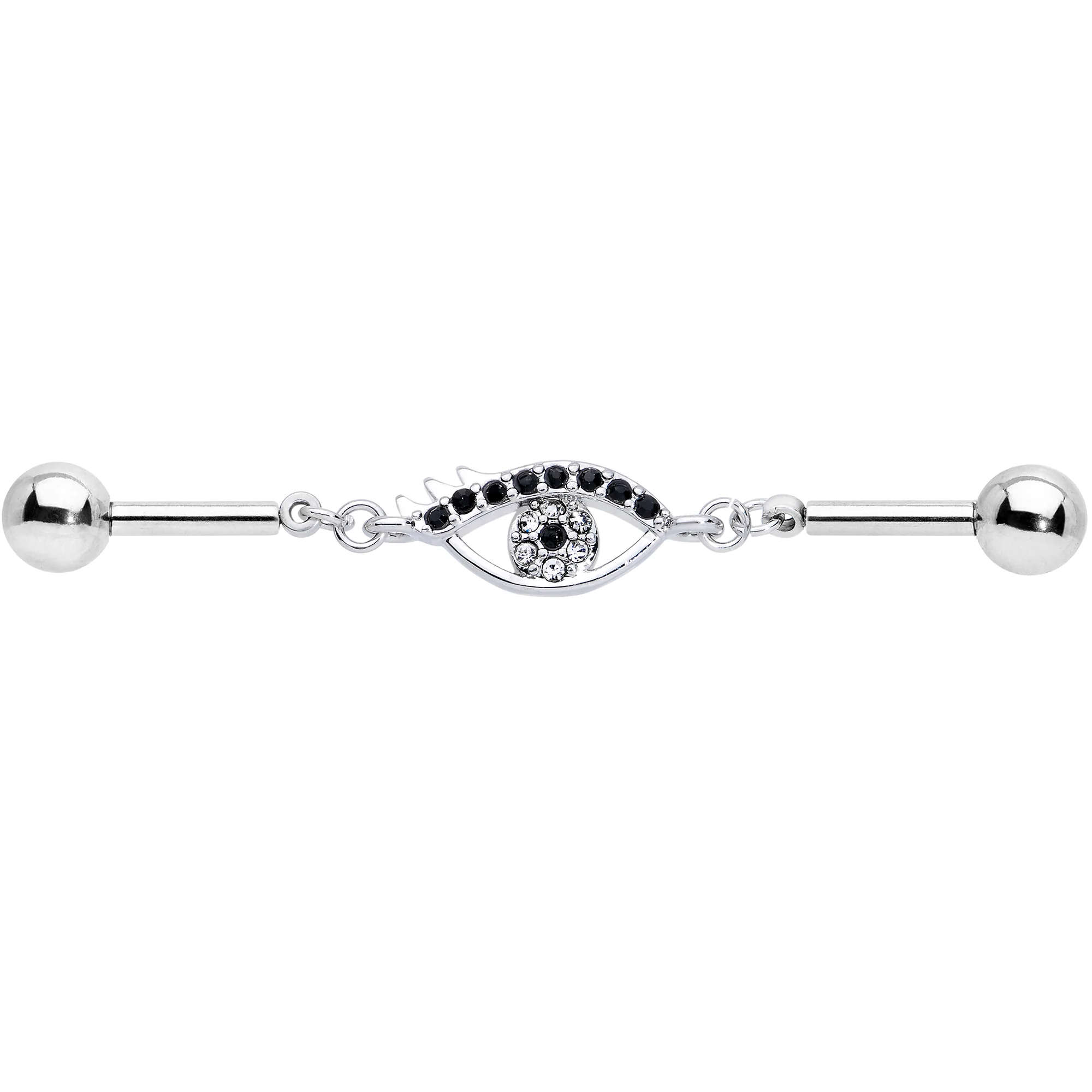 14G Clear Black Gem Wide Eye Double Industrial Barbell 40mm - Image 2