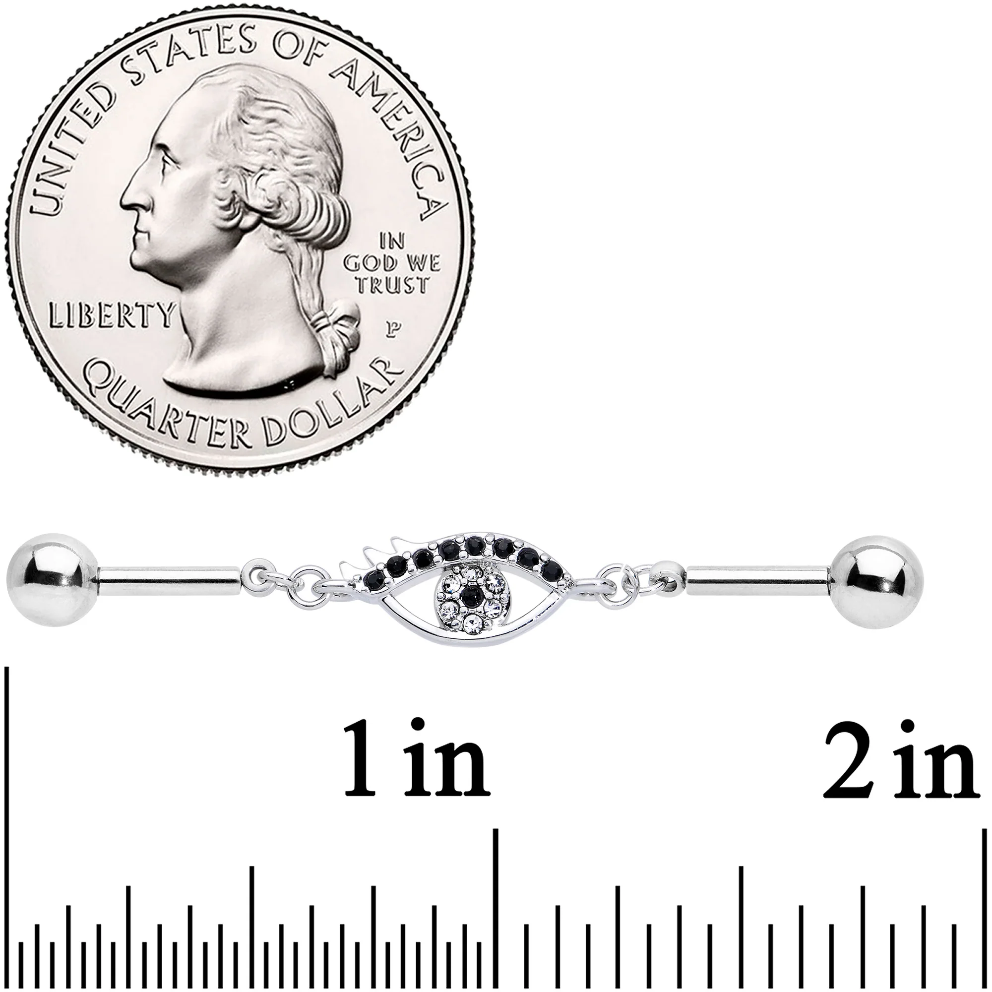 14G Clear Black Gem Wide Eye Double Industrial Barbell 40mm - Image 3