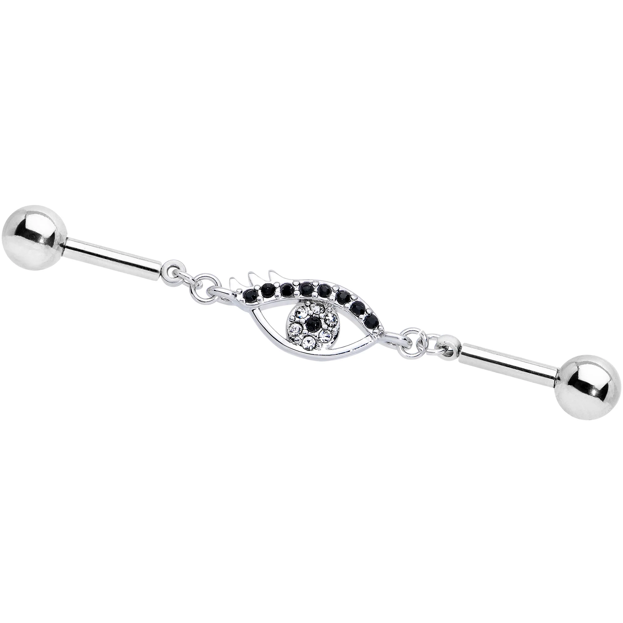 14G Clear Black Gem Wide Eye Double Industrial Barbell 40mm - Image 4
