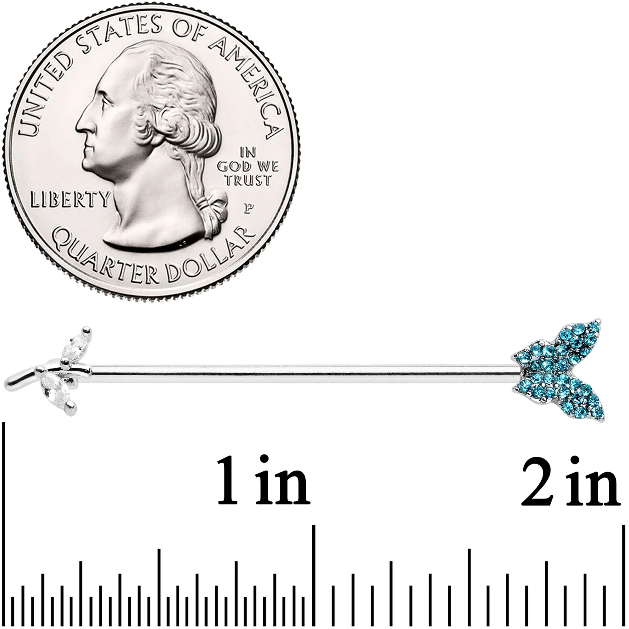 14G Clear Blue CZ Gem Branch Butterfly Industrial Barbell 38mm - Image 2