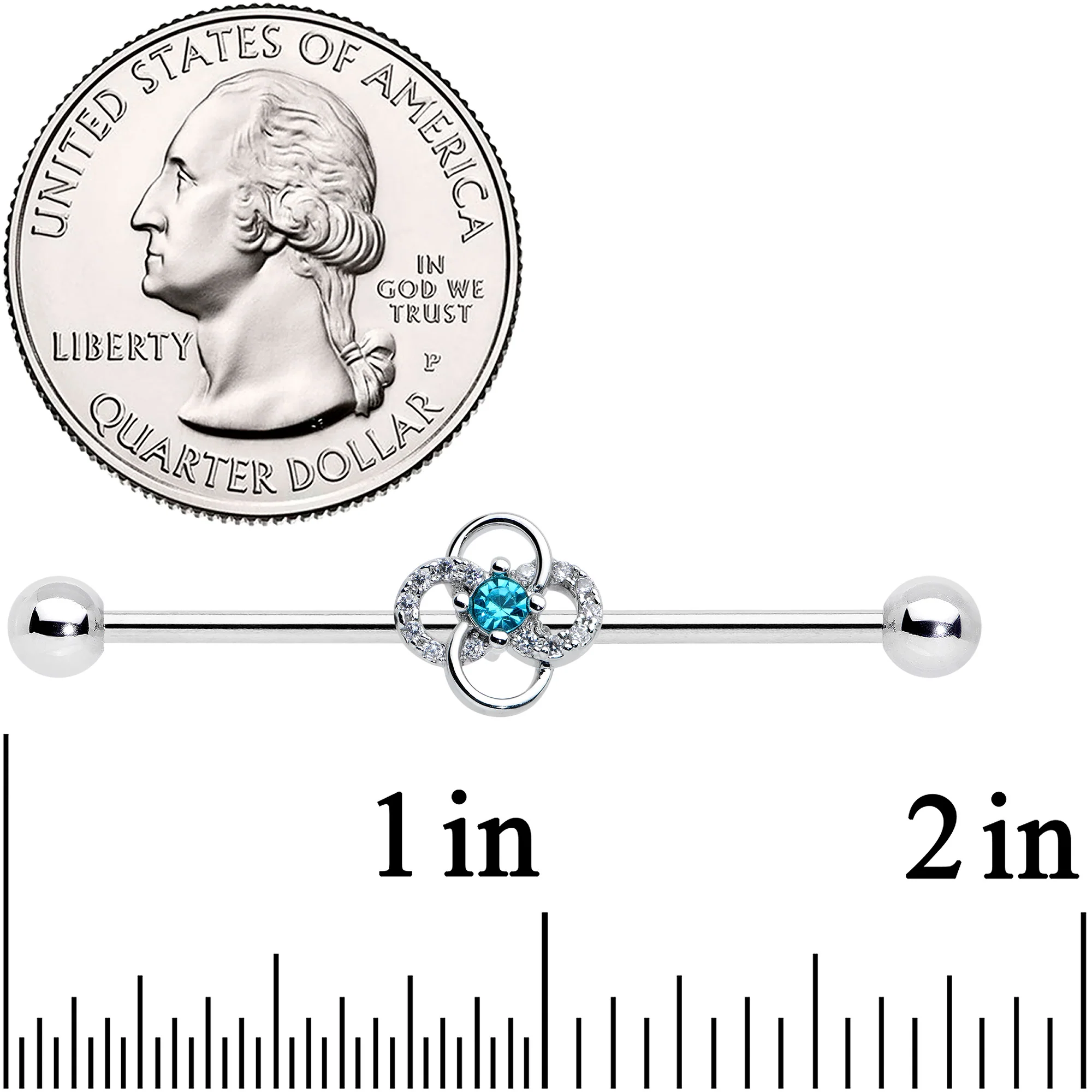 14G Clear Blue Gem Celtic Knot Industrial Barbell 38mm - Image 2