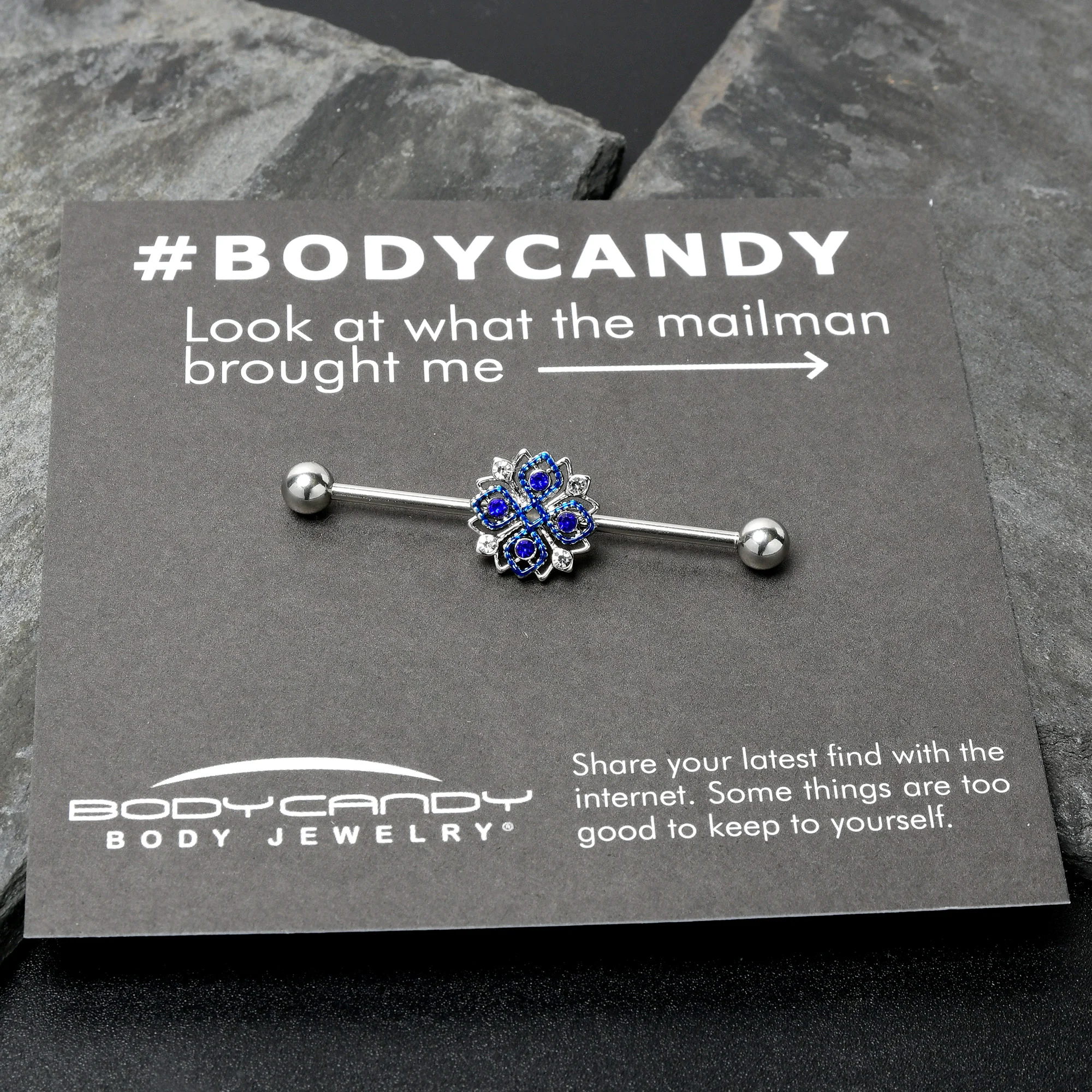 14G Clear Blue Gem Embellished Cross Industrial Barbell 38mm - Image 8