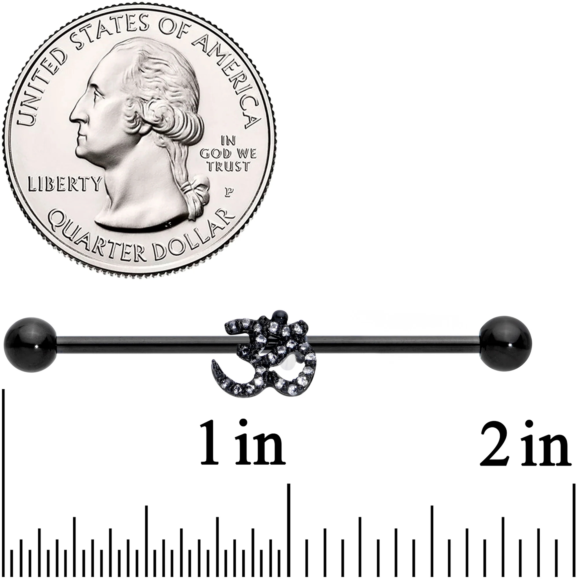 14G Clear CZ Gem Black Amazing Om Industrial Barbell 38mm - Image 2