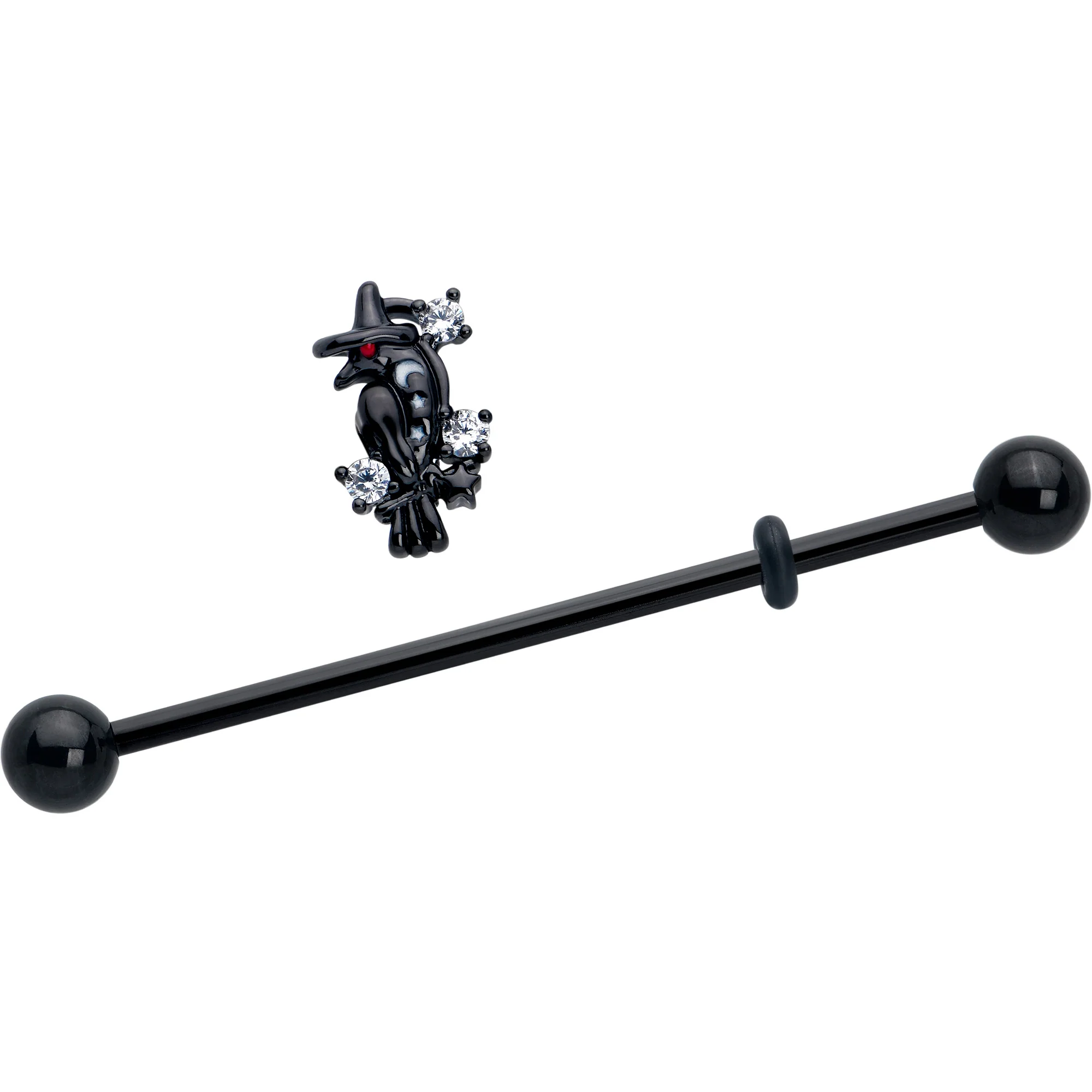 14G Clear CZ Gem Black Raven Witch Industrial Barbell 38mm - Image 2