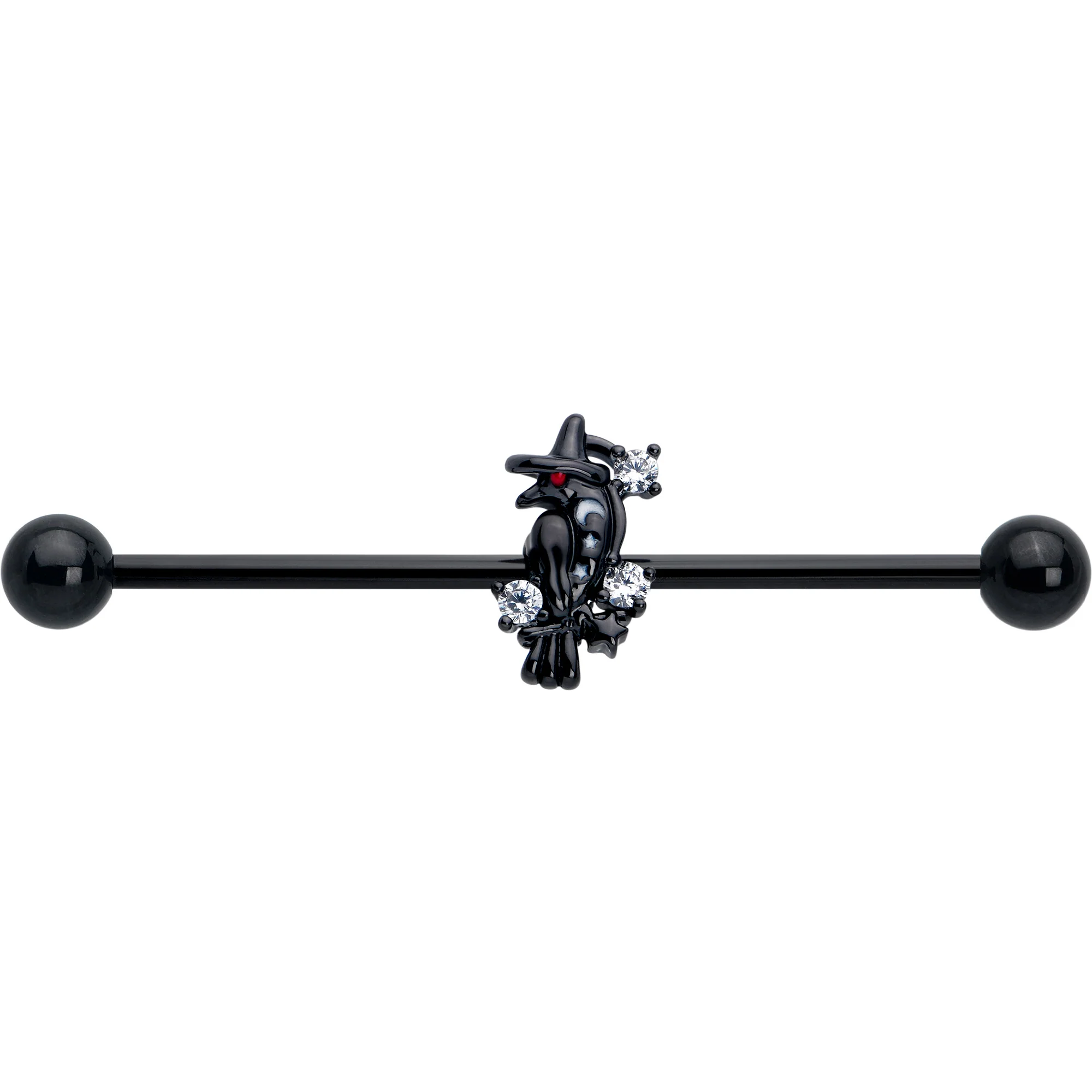 14G Clear CZ Gem Black Raven Witch Industrial Barbell 38mm - Image 3