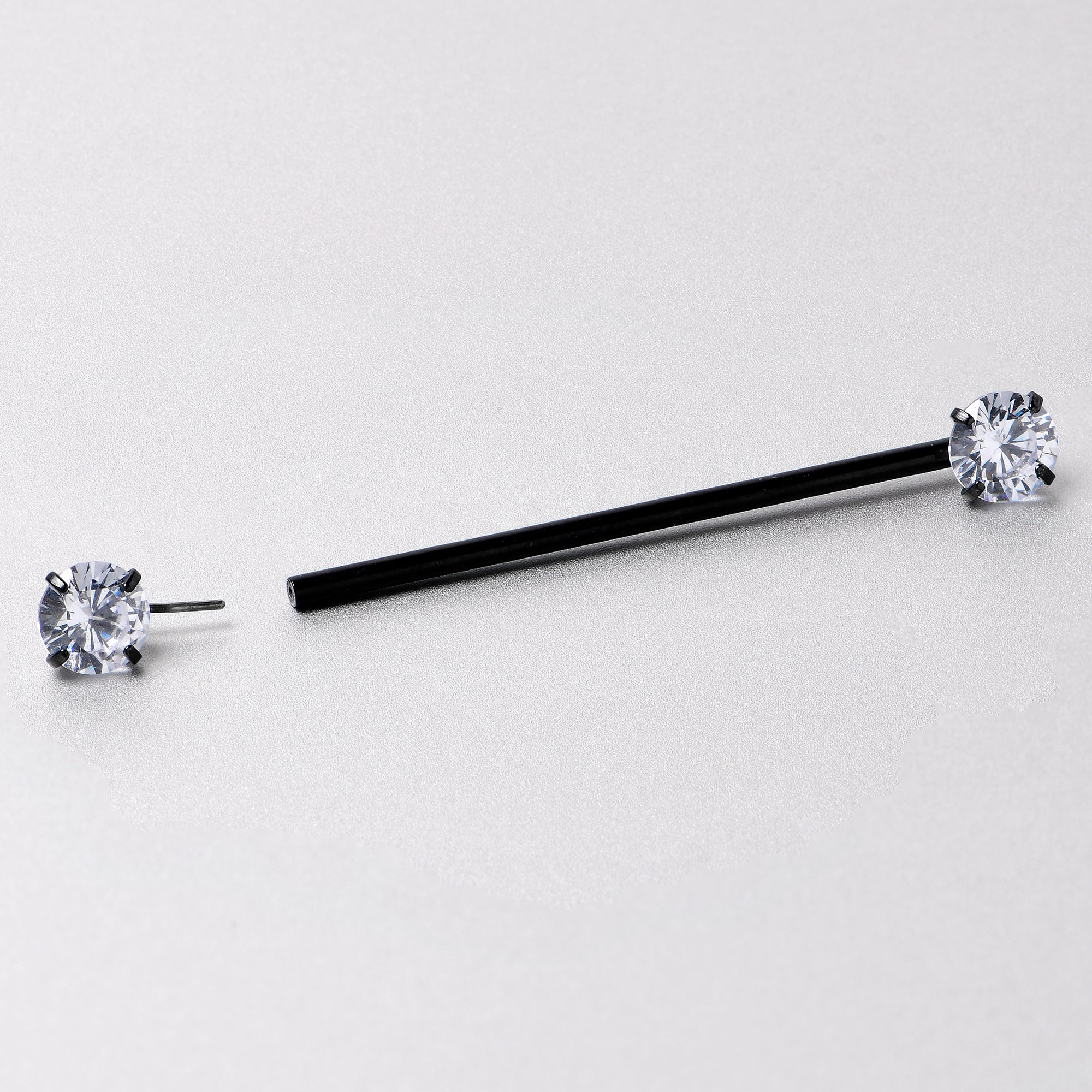 14G Clear CZ Gem Black Threadless Industrial Barbell 38mm - Image 3