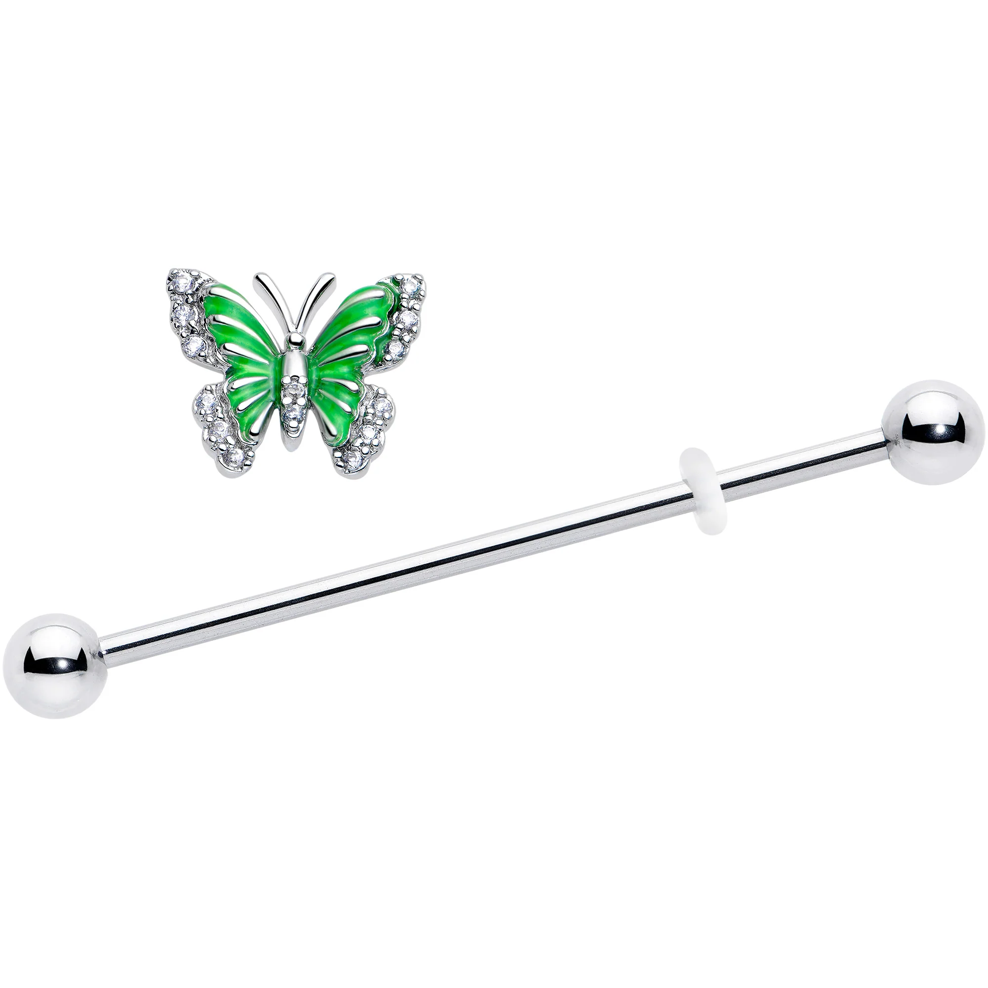 14G Clear CZ Gem Butterfly Green Industrial Barbell 38mm - Image 2