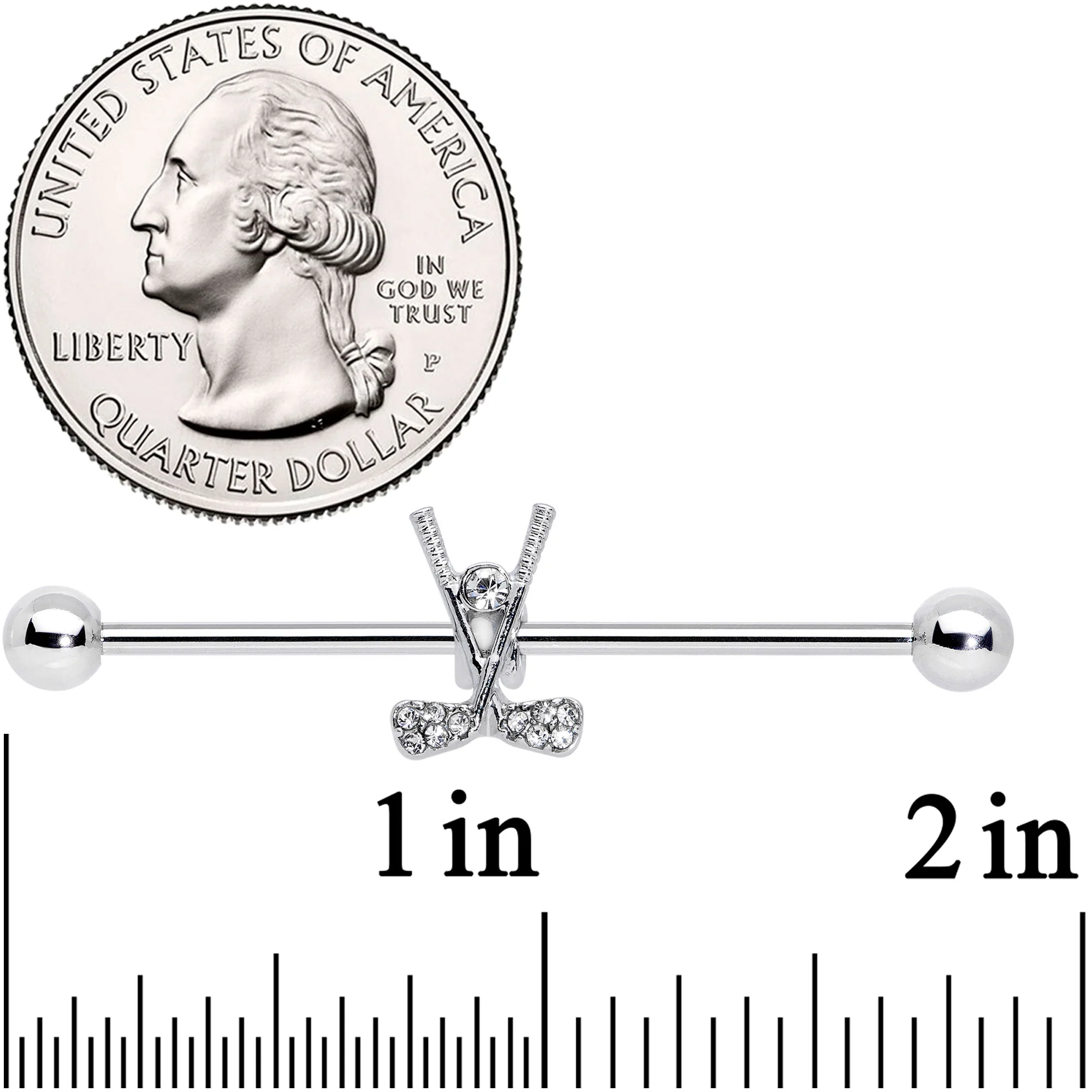 14G Clear CZ Gem Crossed Golf Clubs Industrial Barbell 38mm - Image 3