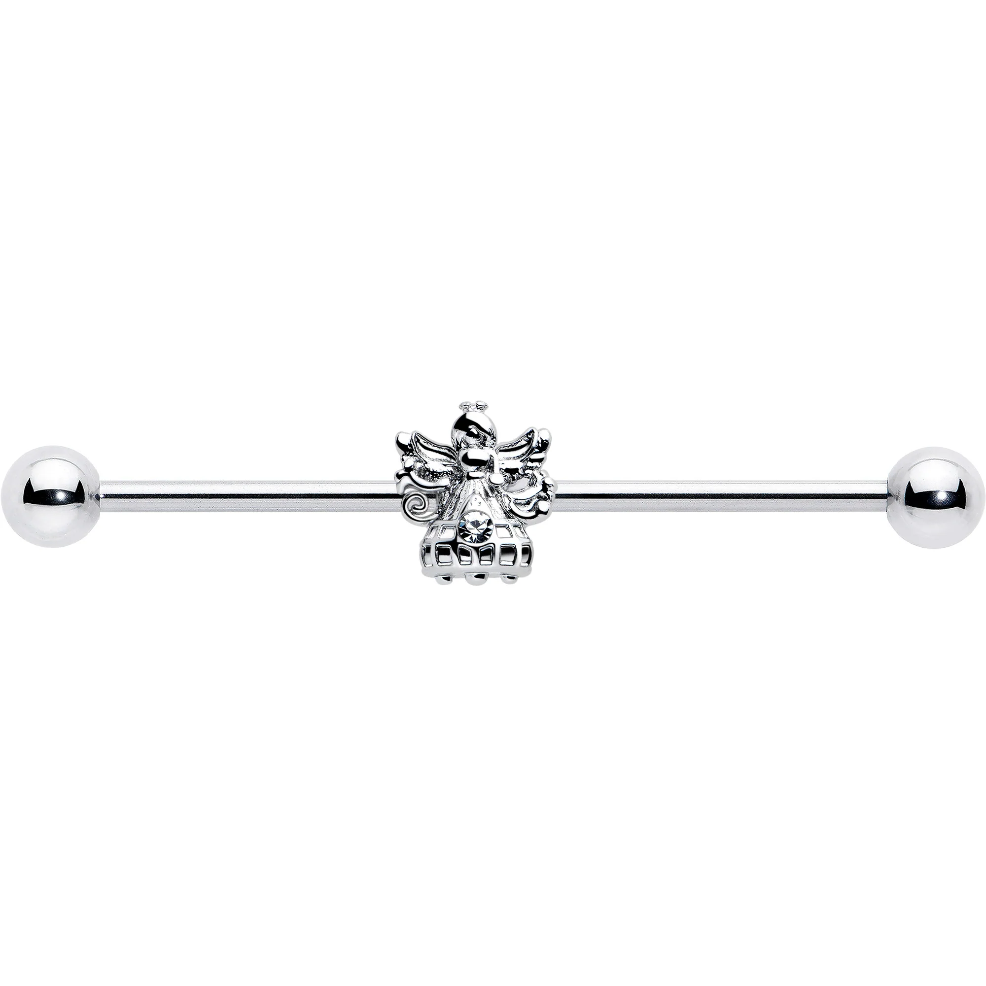 14G Clear CZ Gem Fabulous Angel Industrial Barbell 38mm - Image 3