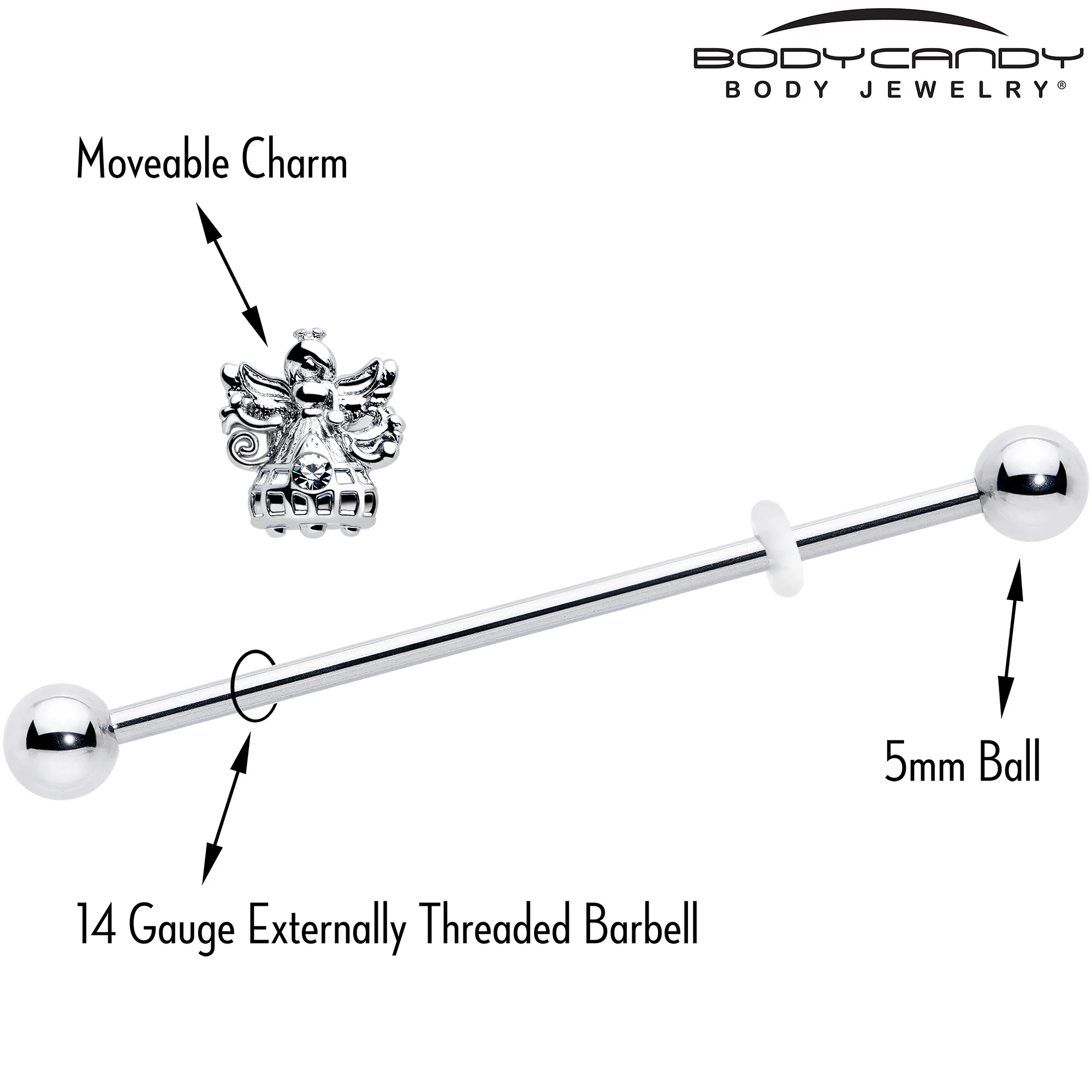 14G Clear CZ Gem Fabulous Angel Industrial Barbell 38mm - Image 4