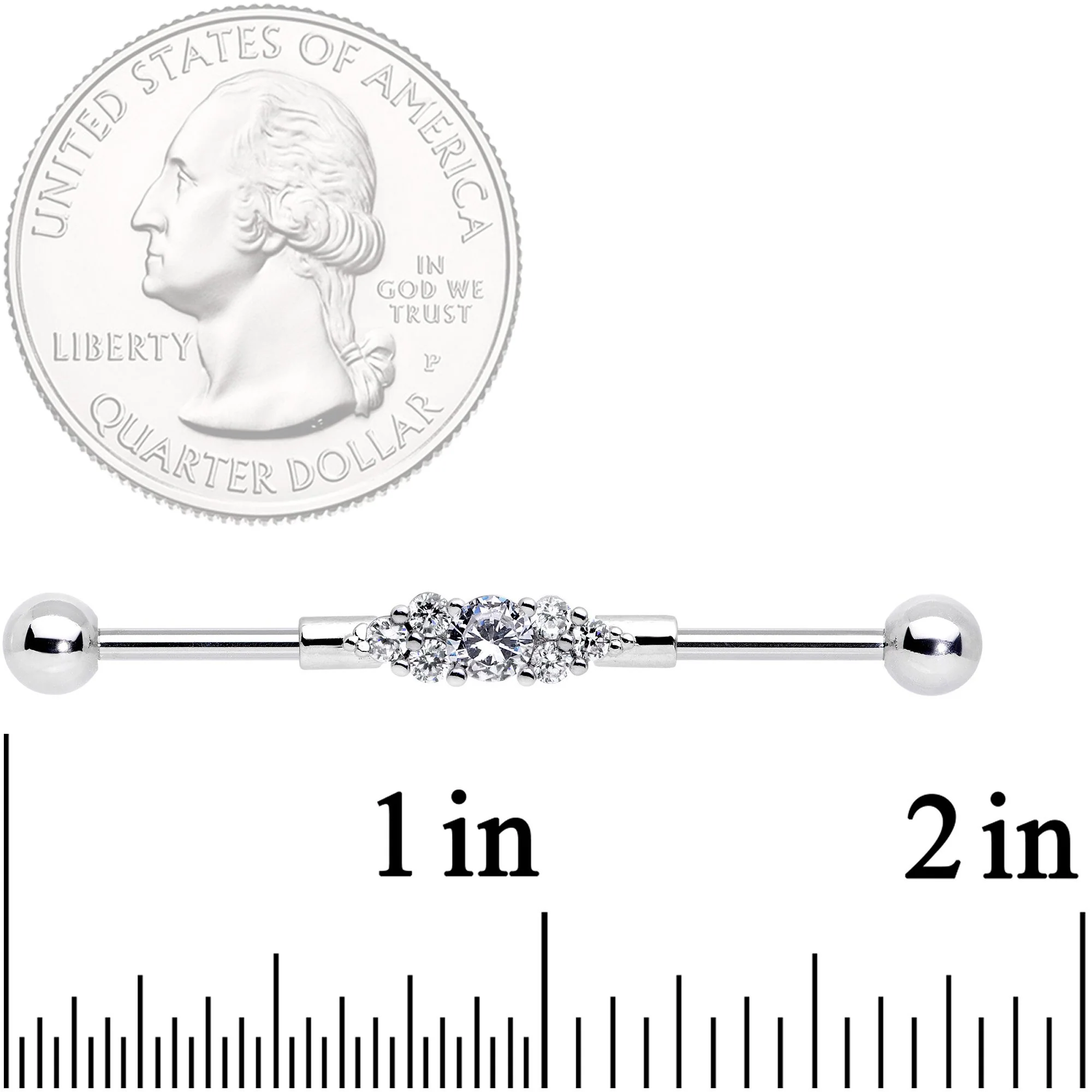 14G Clear CZ Gem Fashionista Industrial Barbell 38mm - Image 2