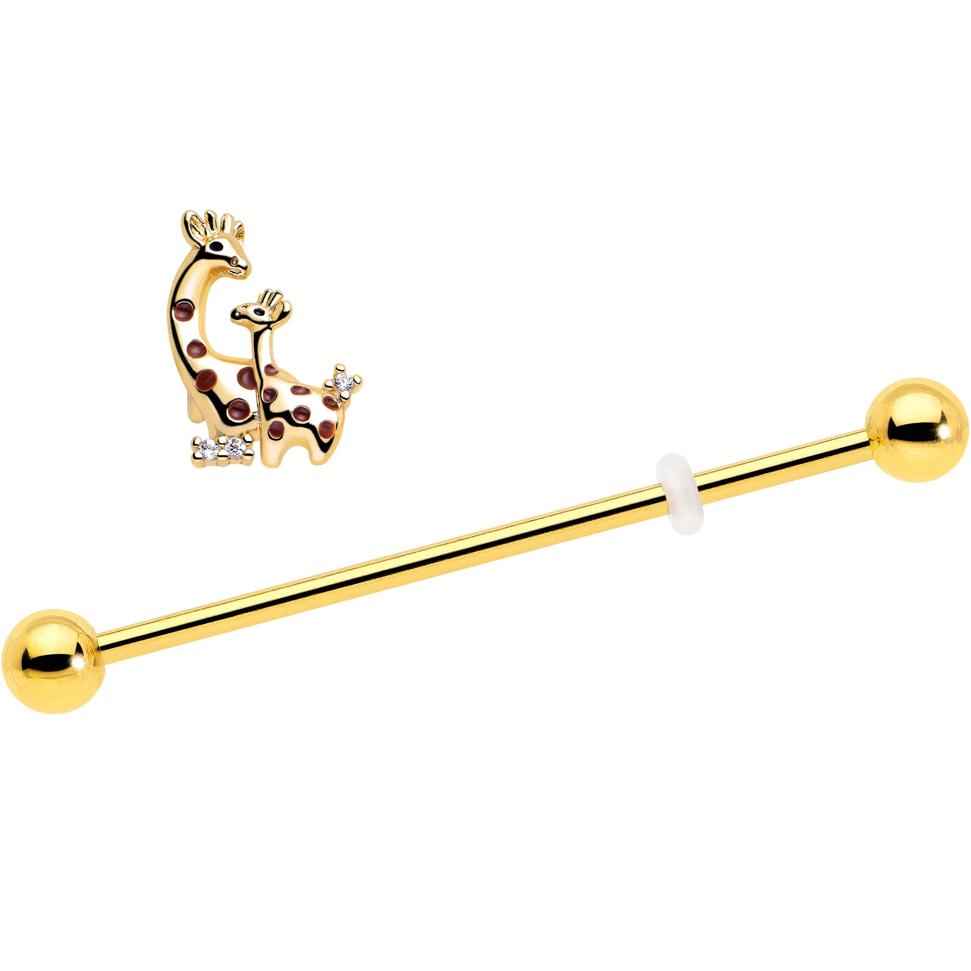 14G Clear CZ Gem Gold Tone Mom Baby Giraffe Industrial Barbell 38mm - Image 2