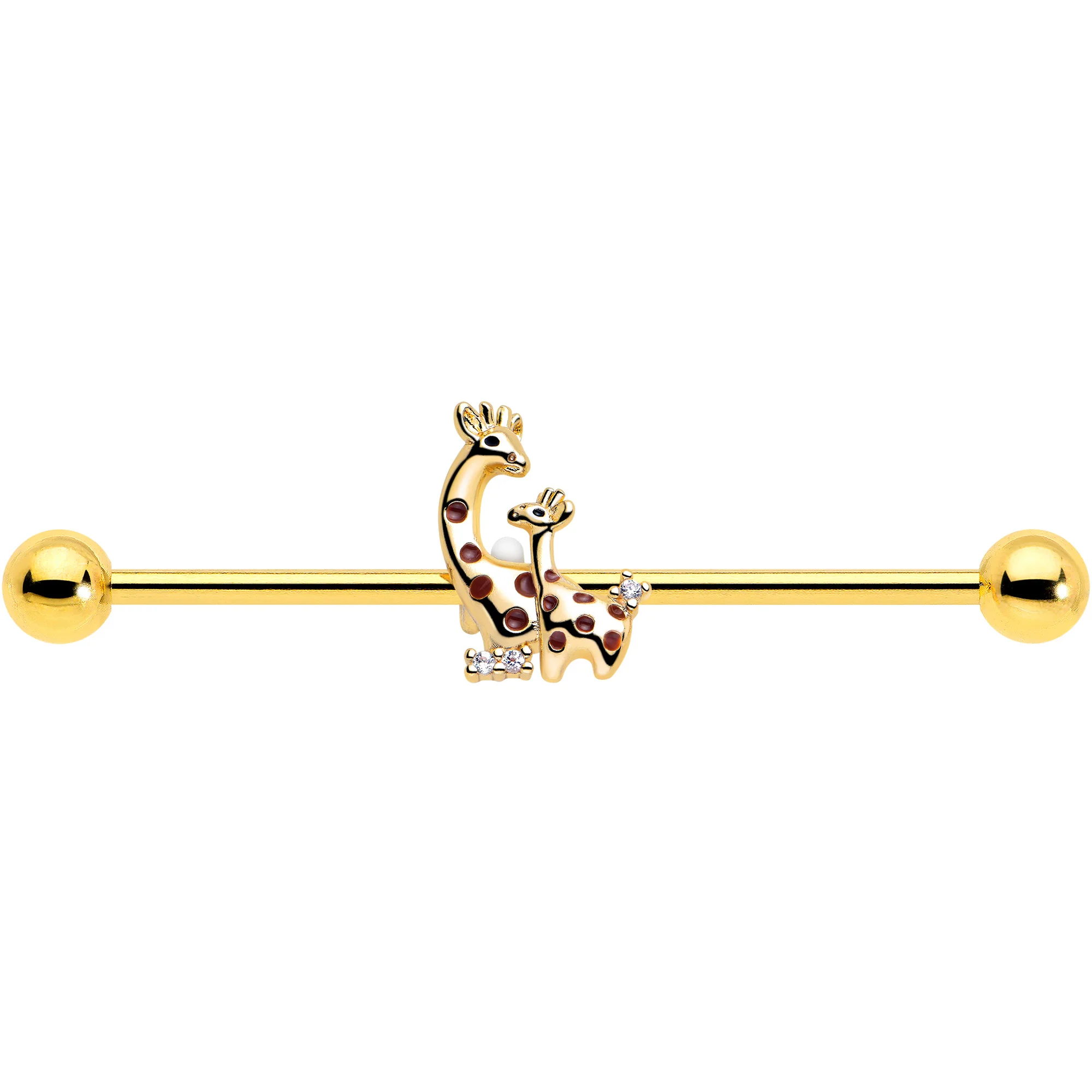 14G Clear CZ Gem Gold Tone Mom Baby Giraffe Industrial Barbell 38mm - Image 3