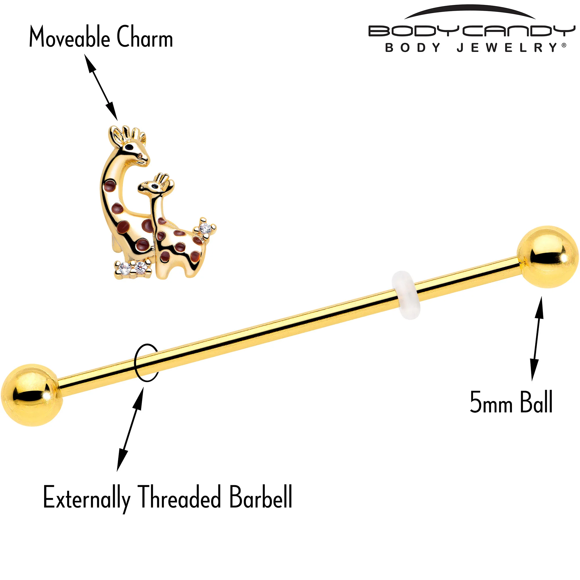 14G Clear CZ Gem Gold Tone Mom Baby Giraffe Industrial Barbell 38mm - Image 4