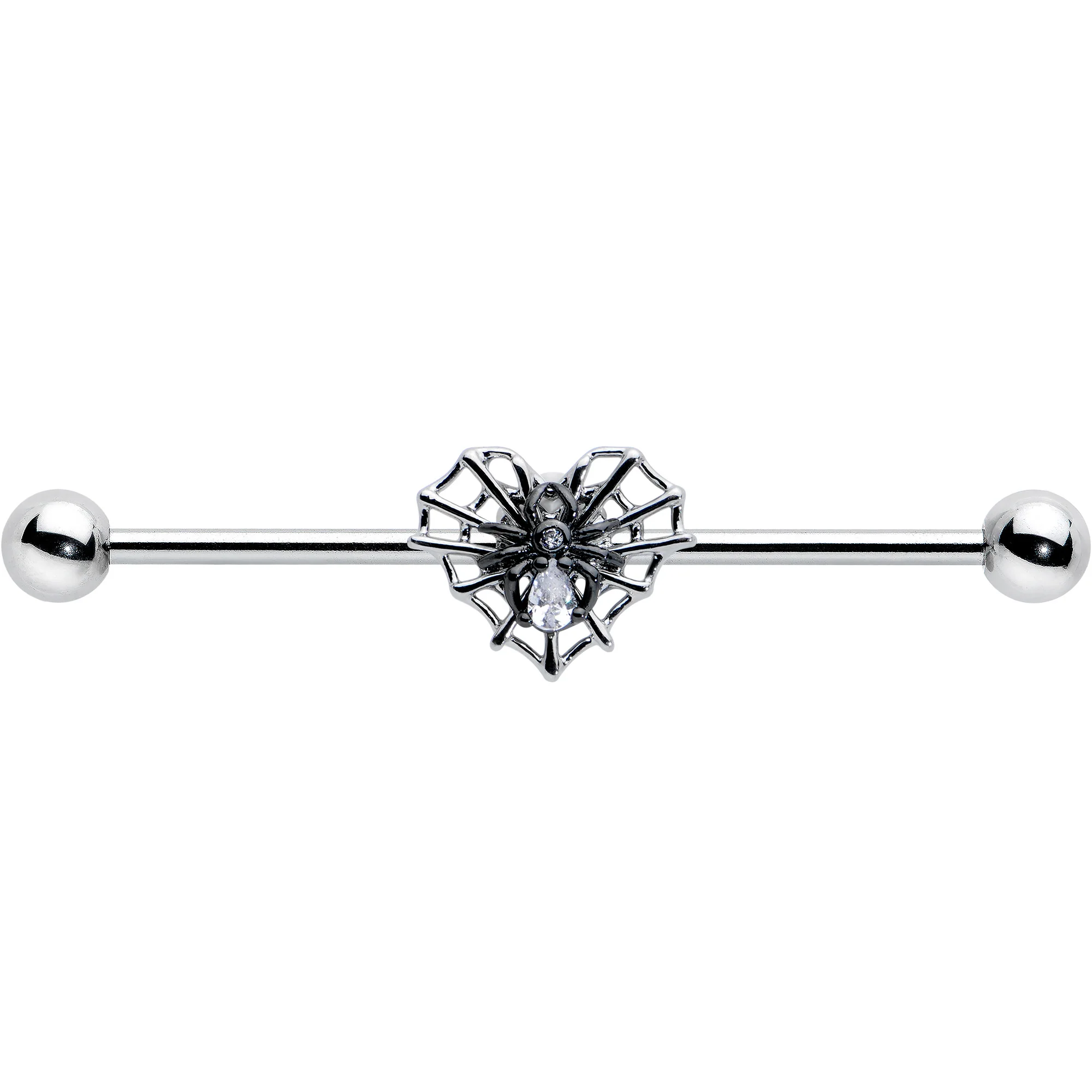 14G Clear CZ Gem Heart of Spider Industrial Barbell 38mm - Image 2